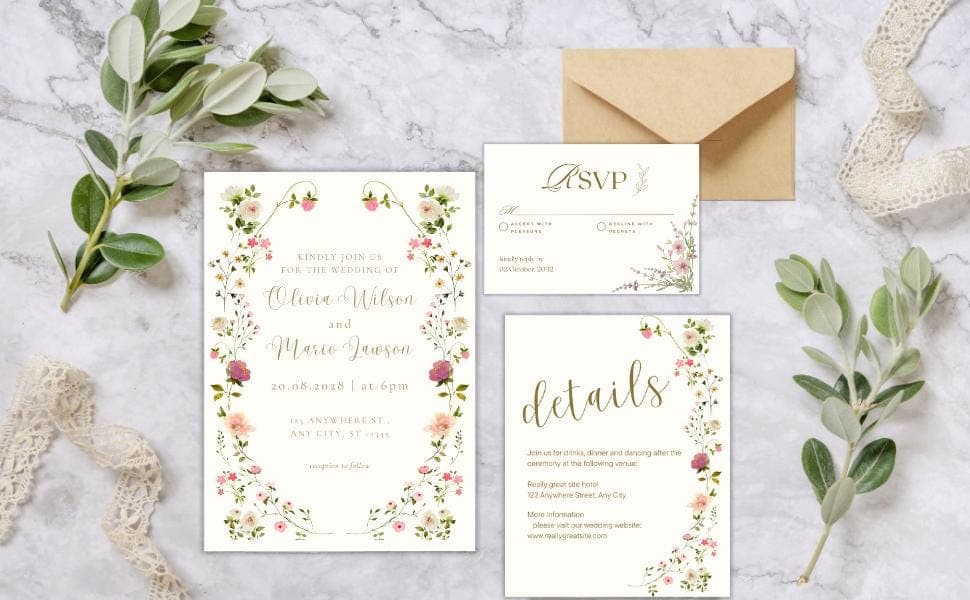 Elegant Floral Wedding Invitation Template, Watercolor Botanical Canva Suite, Printable Wedding Invite, Digital Download