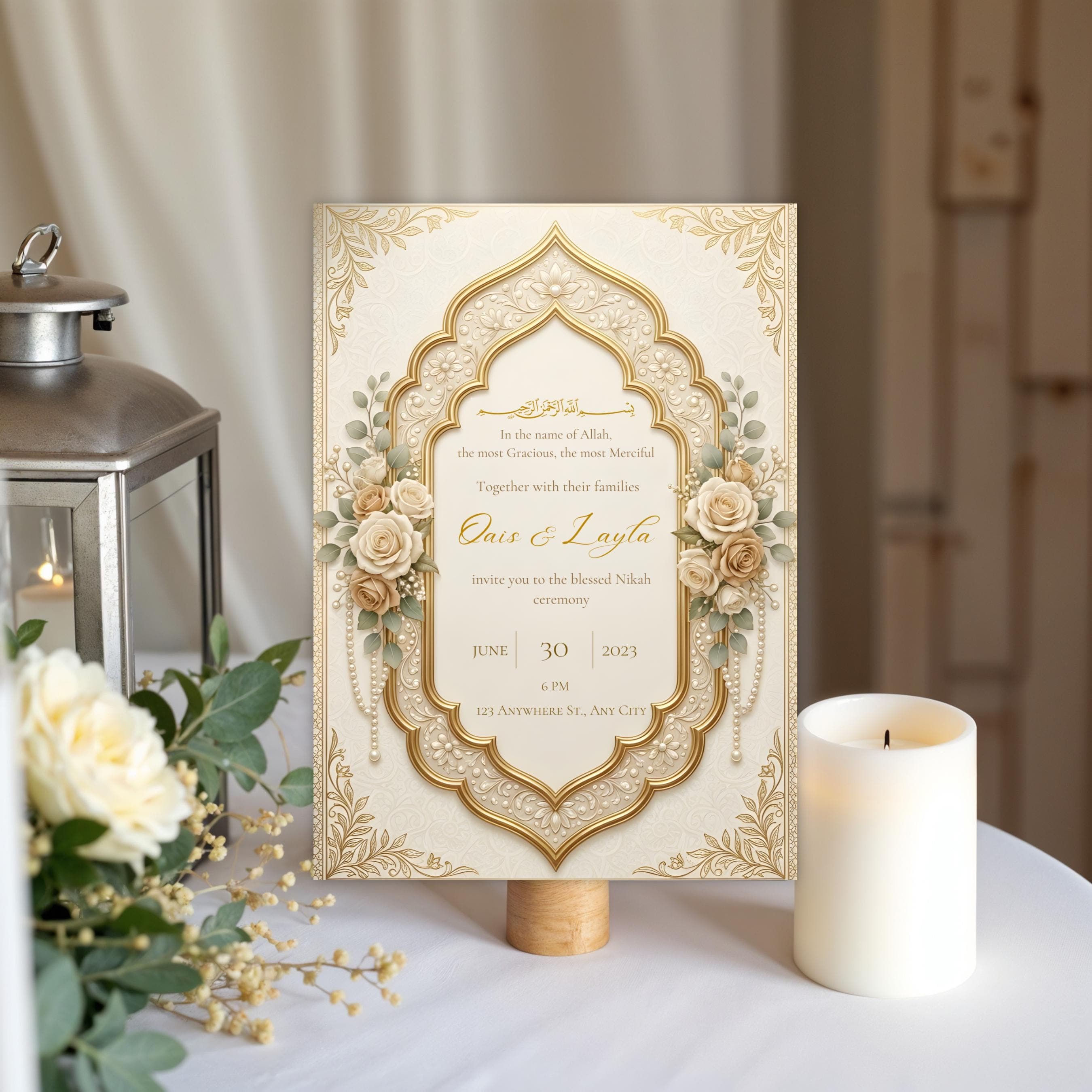 Islamic Nikah Invitation Template, Muslim Wedding Invite, Editable Nikah Card, Arabic Bismillah, Digital Download - image 3