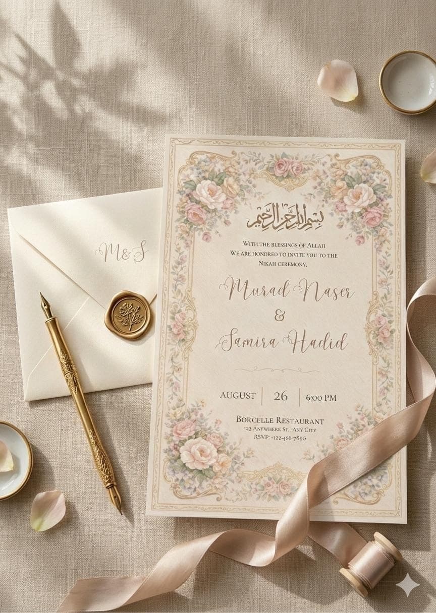 Luxury Floral Wedding Invite, Muslim Nikah Invitation (Digital Download)