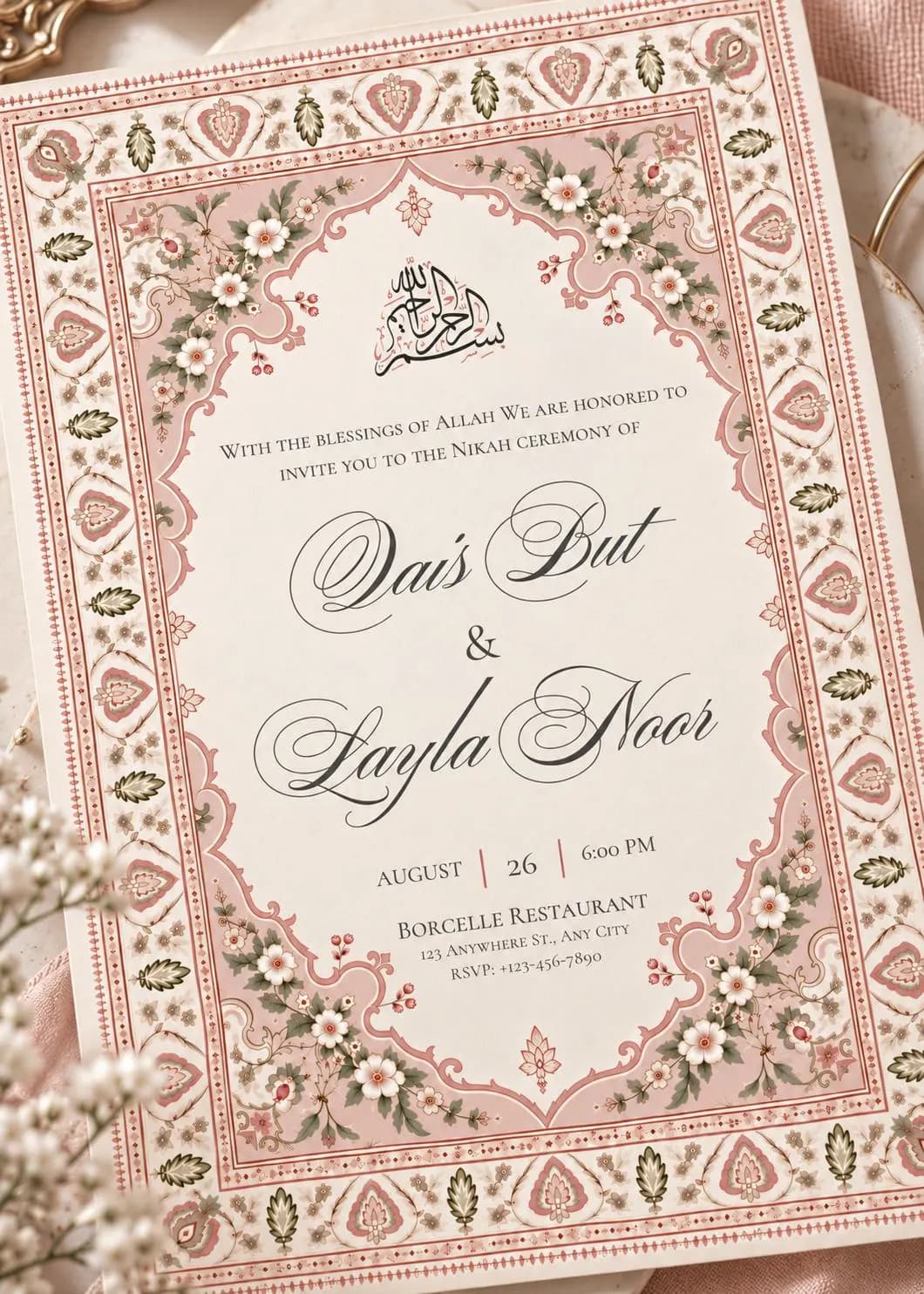 Islamic Nikah Invitation Template, Elegant Muslim Wedding Invitation, Digital Download - image 3