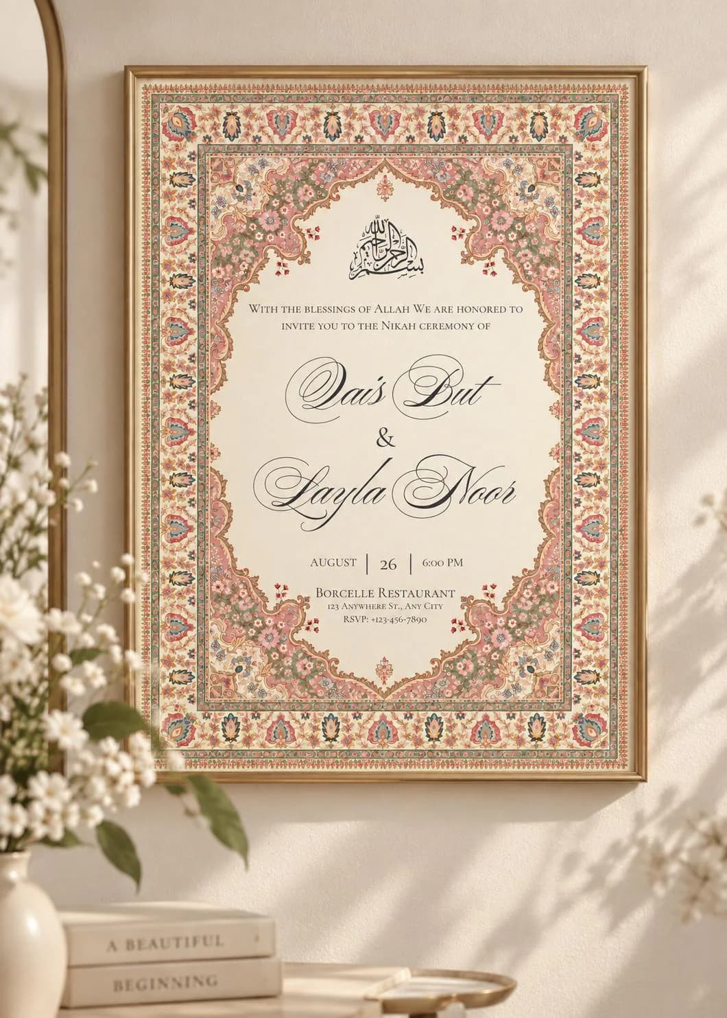Persian Floral Nikah Invitation Template, Islamic Wedding Invite (Digital Download) - image 4