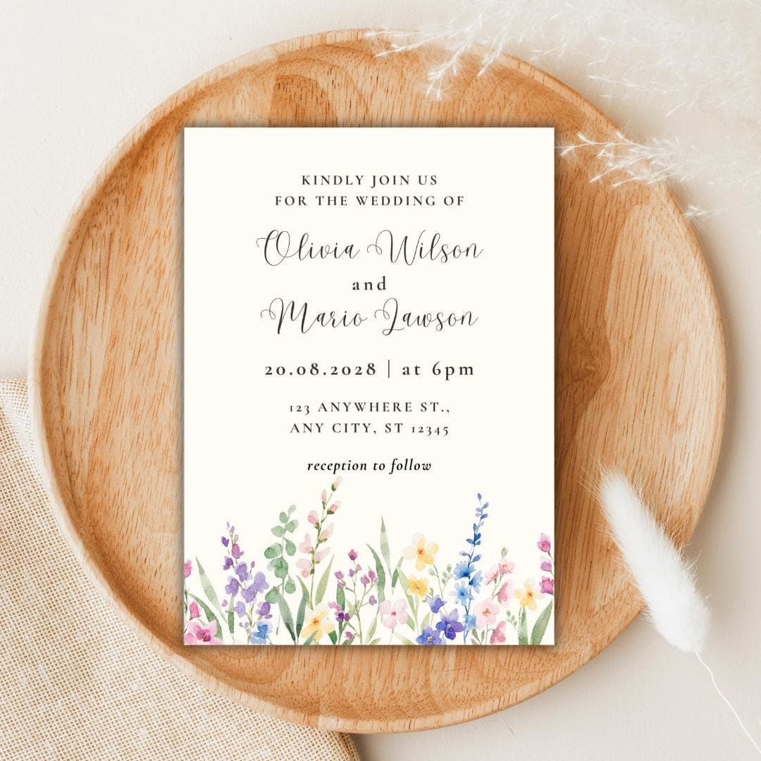 Wildflower Wedding Invitation Suite, Watercolor Floral, Editable Canva Template (Digital Download) - image 4