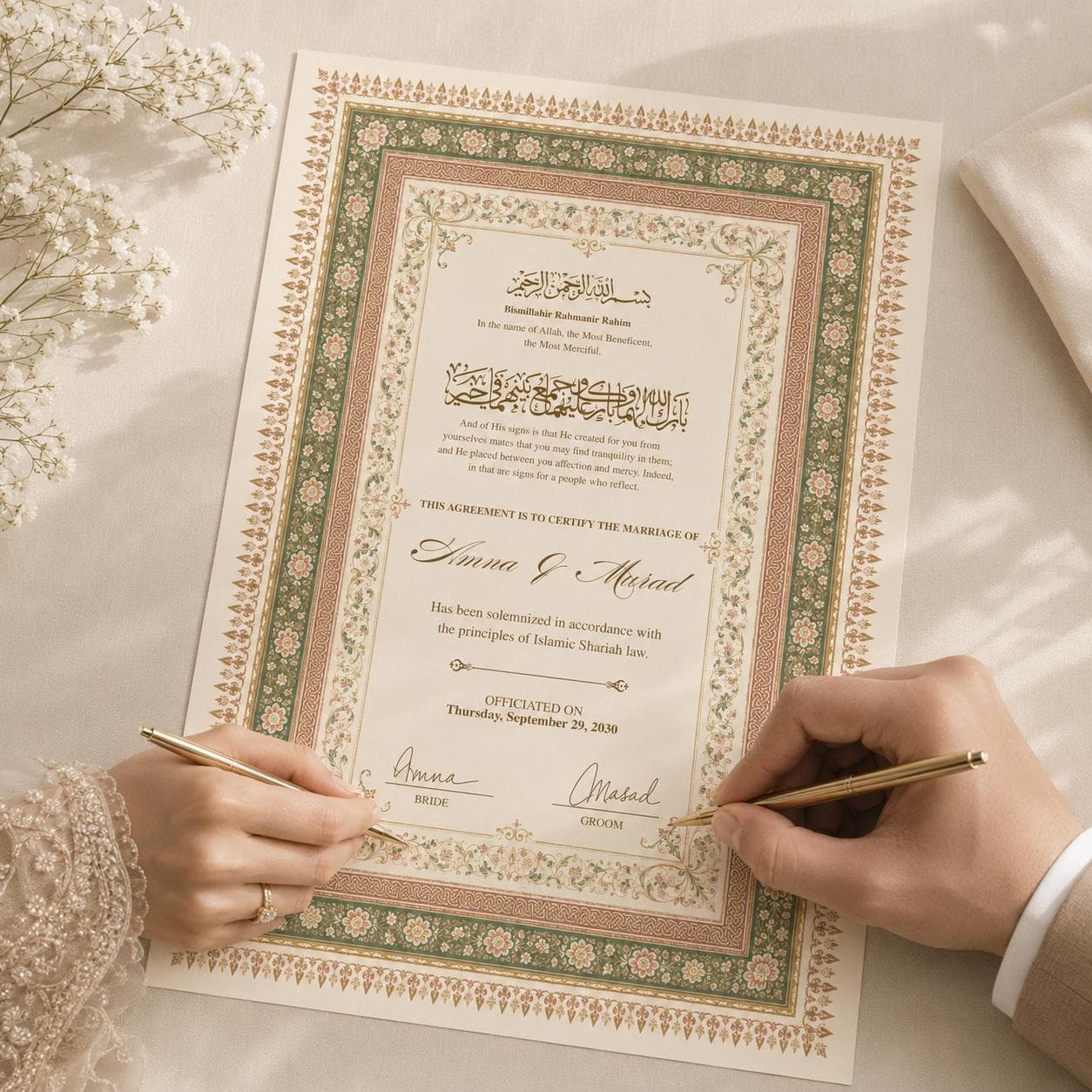 Editable Islamic Nikah Certificate, Elegant Muslim Marriage Certificate, Printable A4 & A3, Digital Download - image 3
