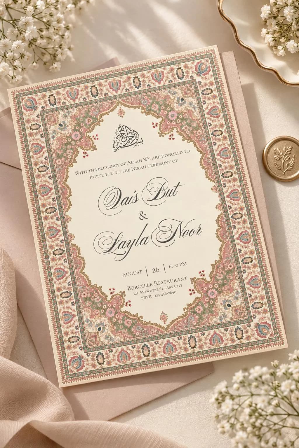 Persian Floral Nikah Invitation Template, Islamic Wedding Invite (Digital Download) - image 5
