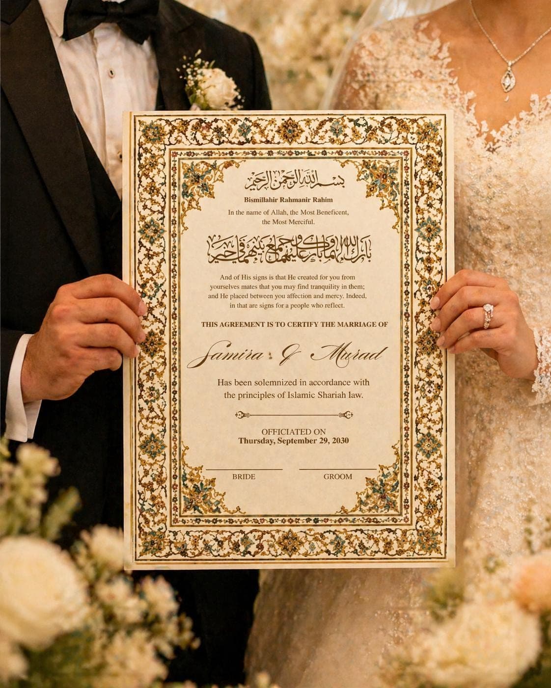 Gold Nikah Certificate, Editable Marriage Contract, Muslim Wedding Keepsake, Digital Download - image 5