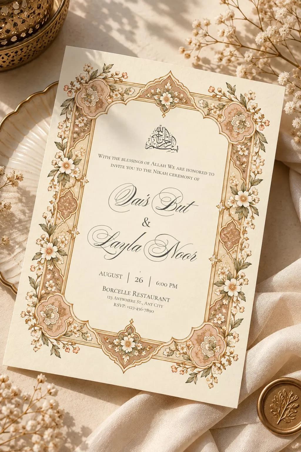 Islamic Nikah Invitation Template, Elegant Muslim Wedding Invite, Editable Nikah Ceremony Card, Instant Download - image 5