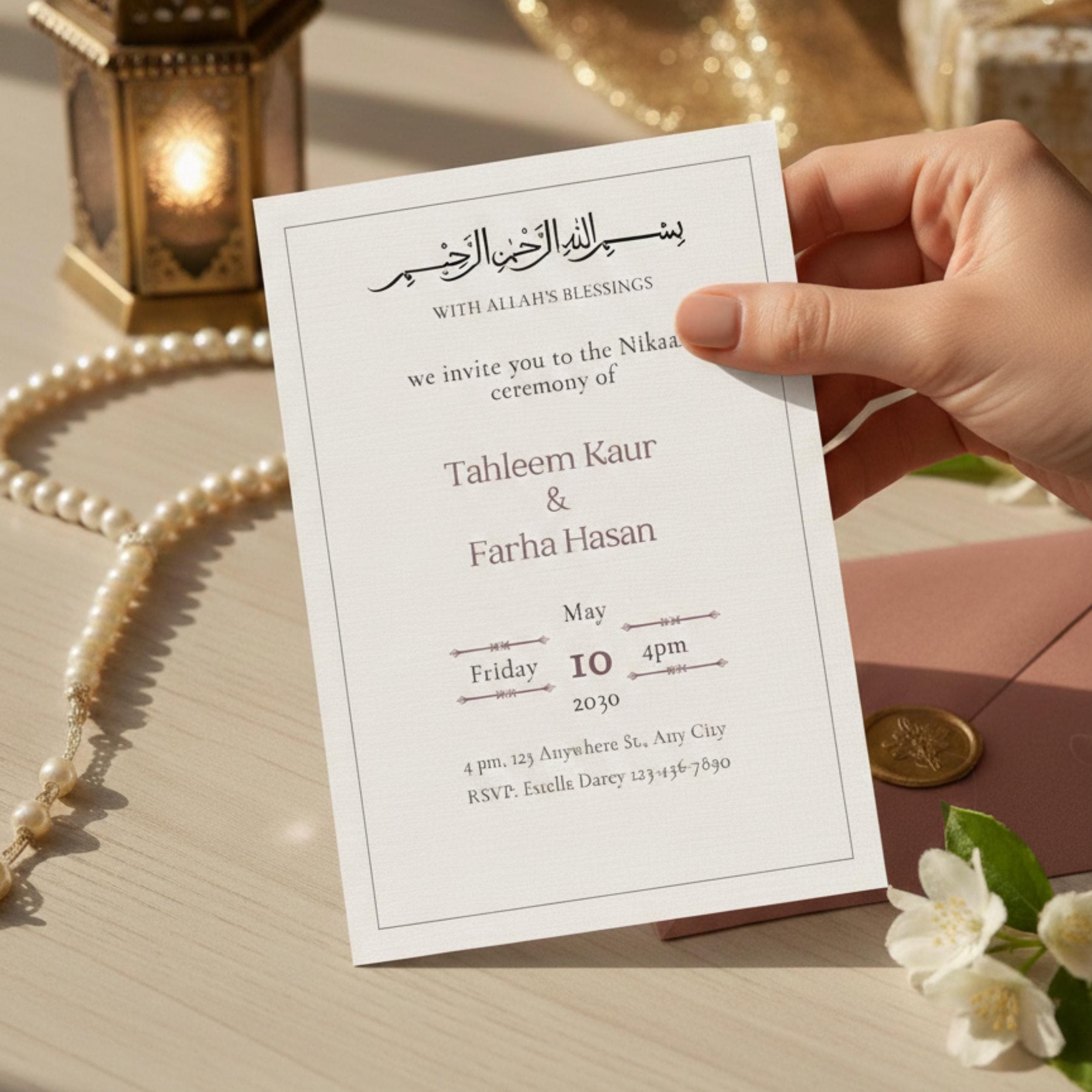 Minimal Islamic Wedding Invitation, Editable Nikah Template (Canva Digital Download) - image 5
