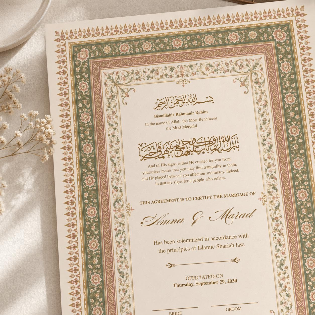Editable Islamic Nikah Certificate, Elegant Muslim Marriage Certificate, Printable A4 & A3, Digital Download - image 5