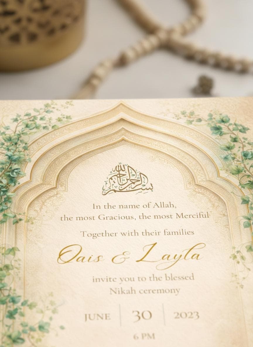 Islamic Nikah Invitation Template, Green Gold Muslim Wedding Invite, Editable Nikah Card, Digital Download - image 5