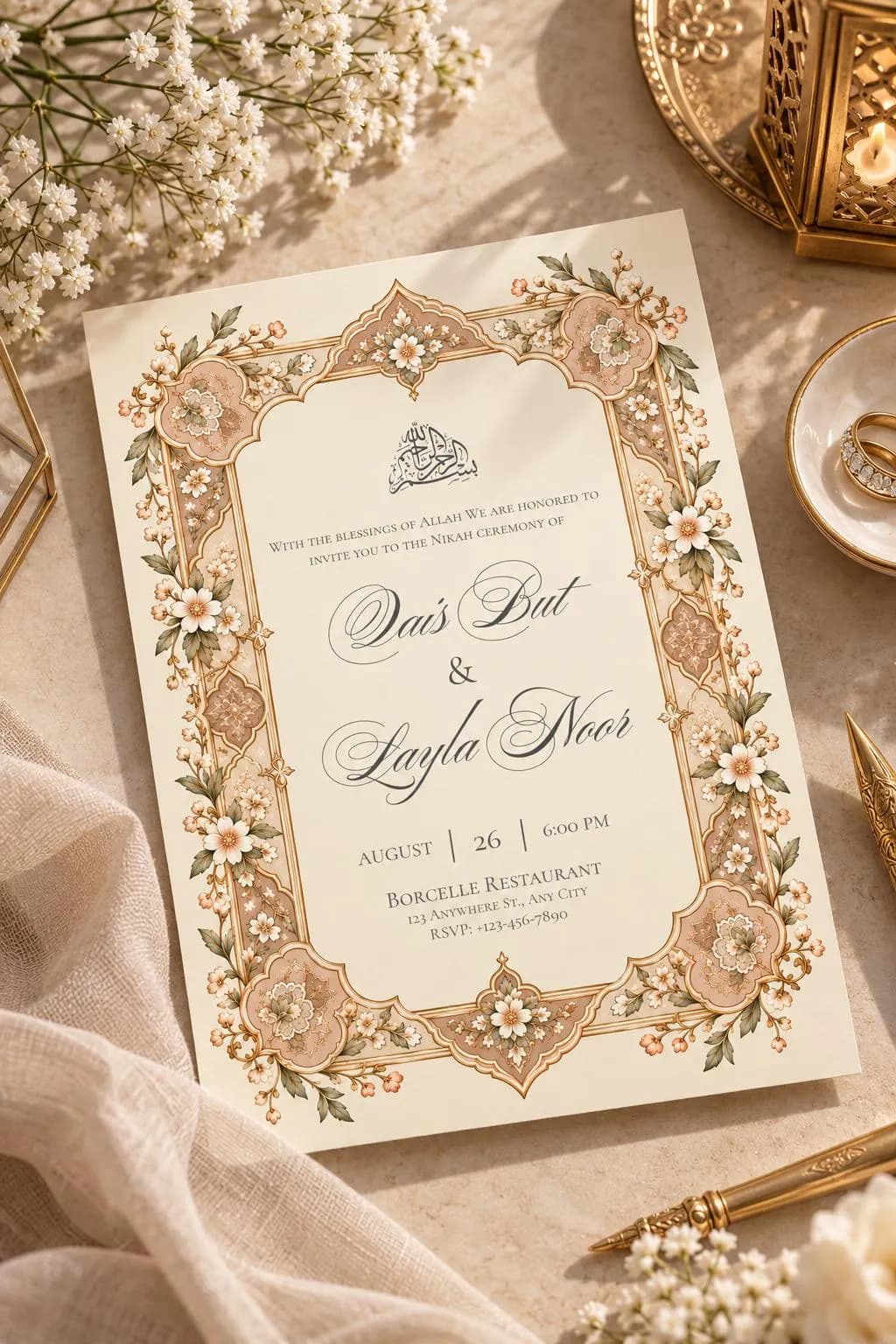 Islamic Nikah Invitation Template, Elegant Muslim Wedding Invite, Editable Nikah Ceremony Card, Instant Download
