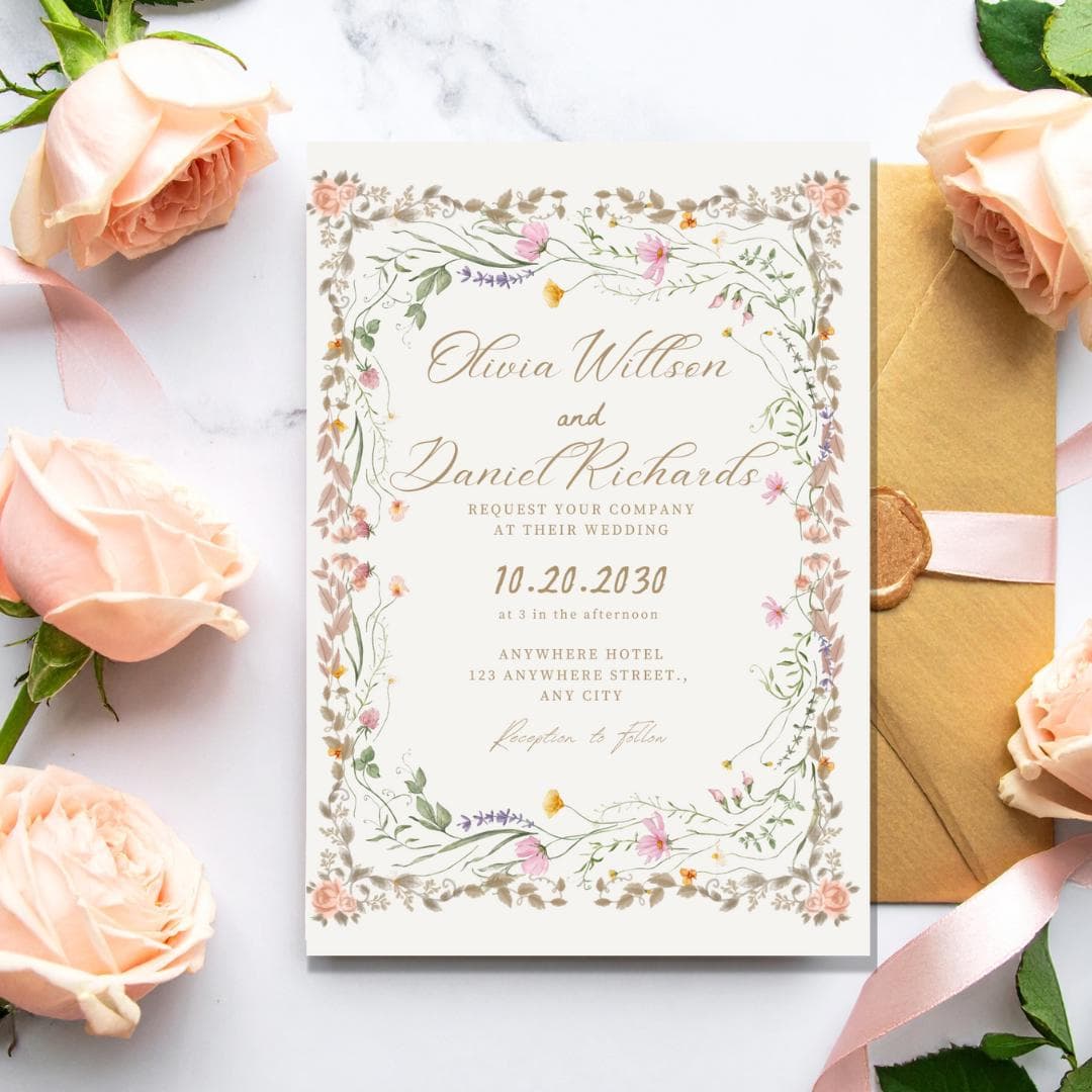 Elegant Wildflower Wedding Invitation, Canva Template (Digital Download) - image 3
