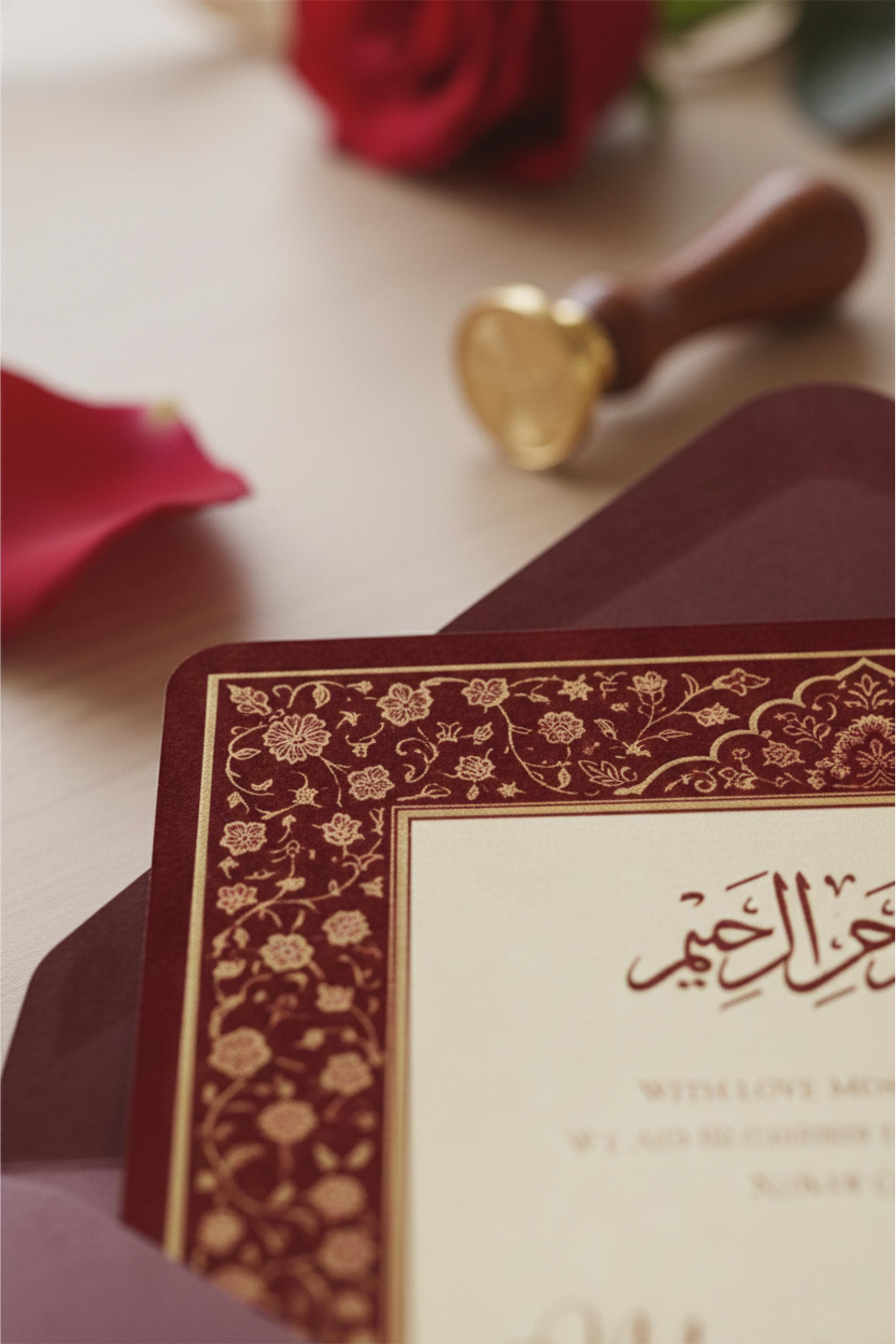Red Islamic Nikah Invite, Elegant Muslim Wedding Invitation Template, Digital Download - image 3