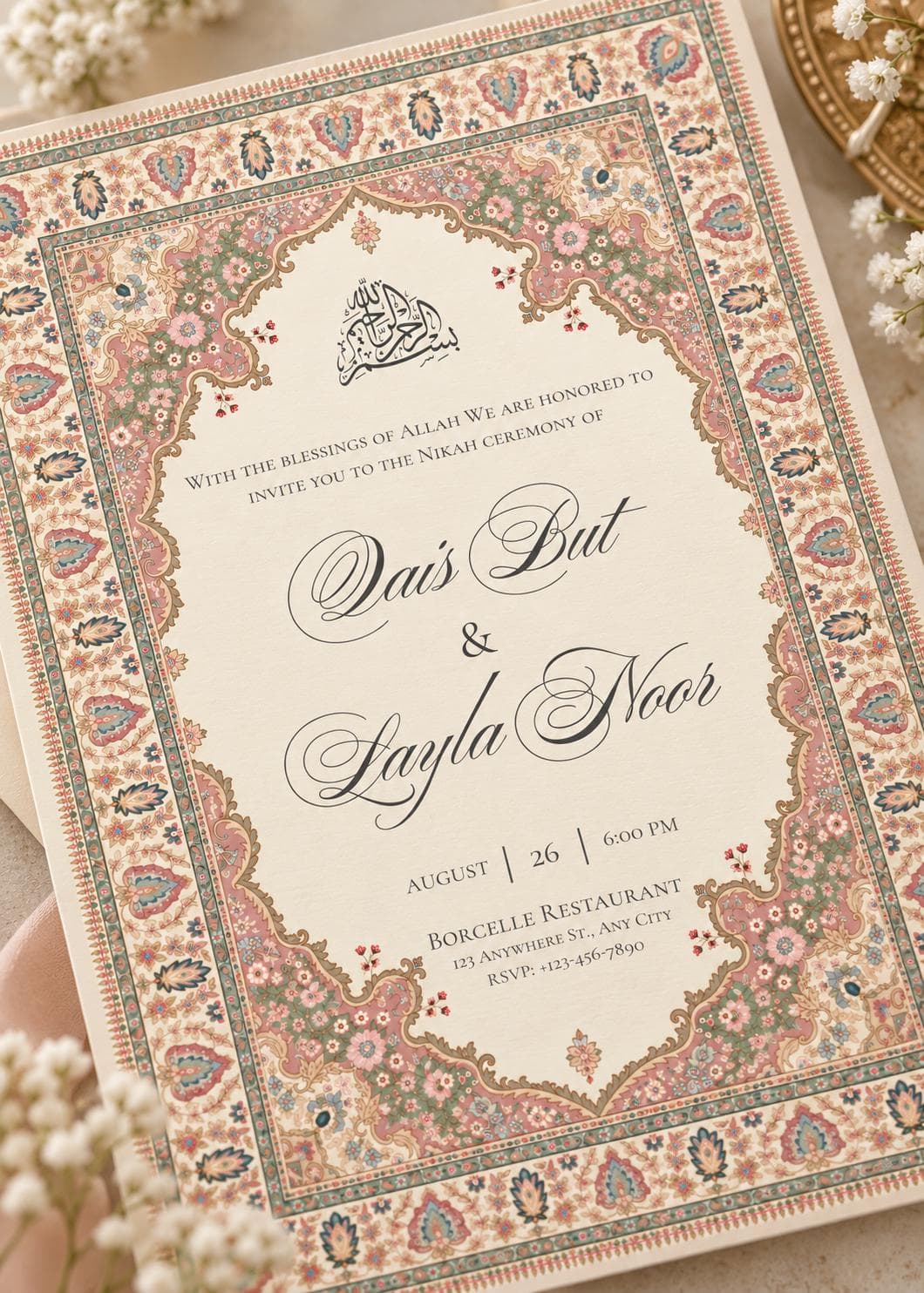 Persian Floral Nikah Invitation Template, Islamic Wedding Invite (Digital Download) - image 3