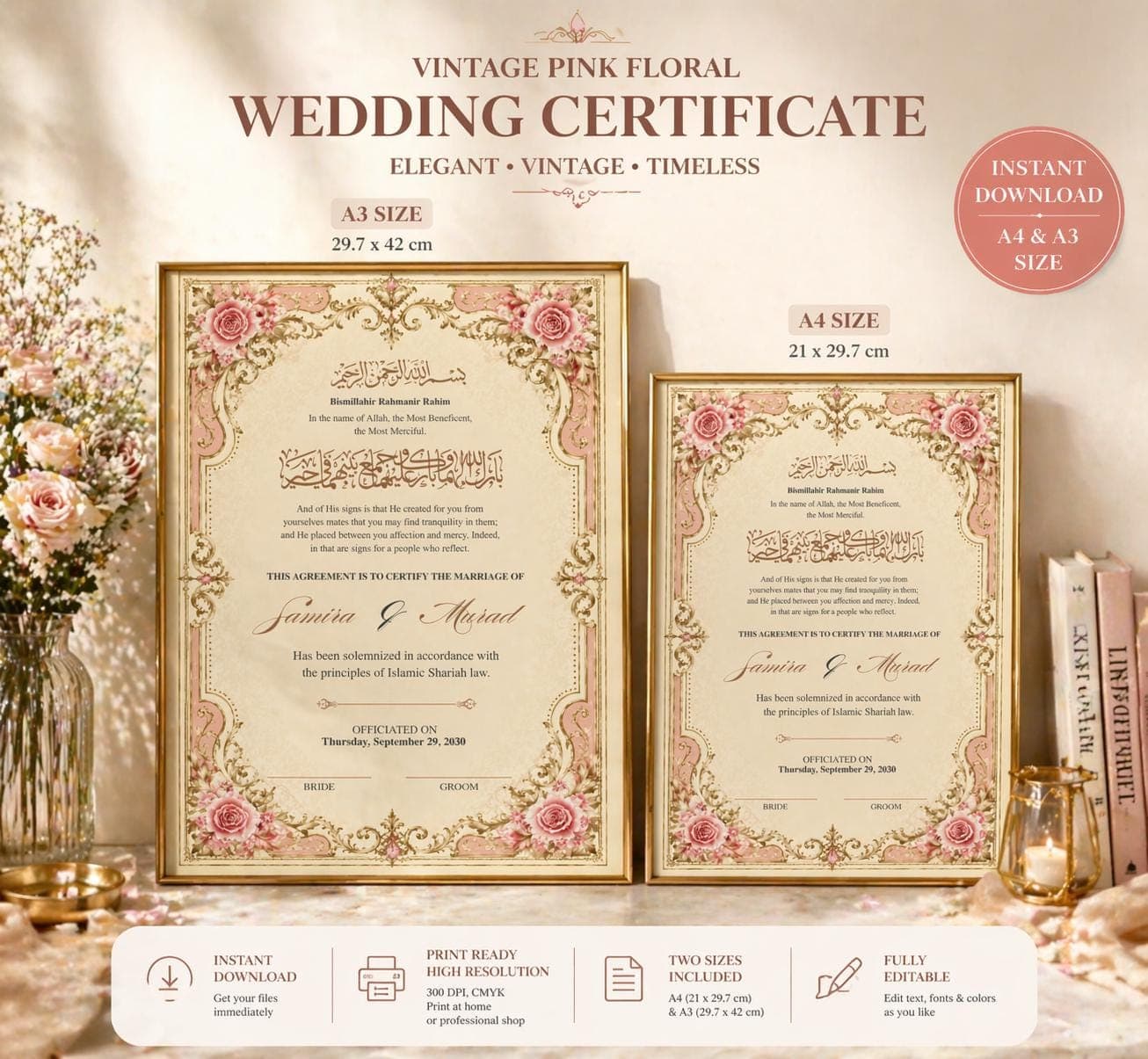Editable Islamic Marriage Certificate, Nikah Certificate Template, Wedding Contract, Digital Download - image 3