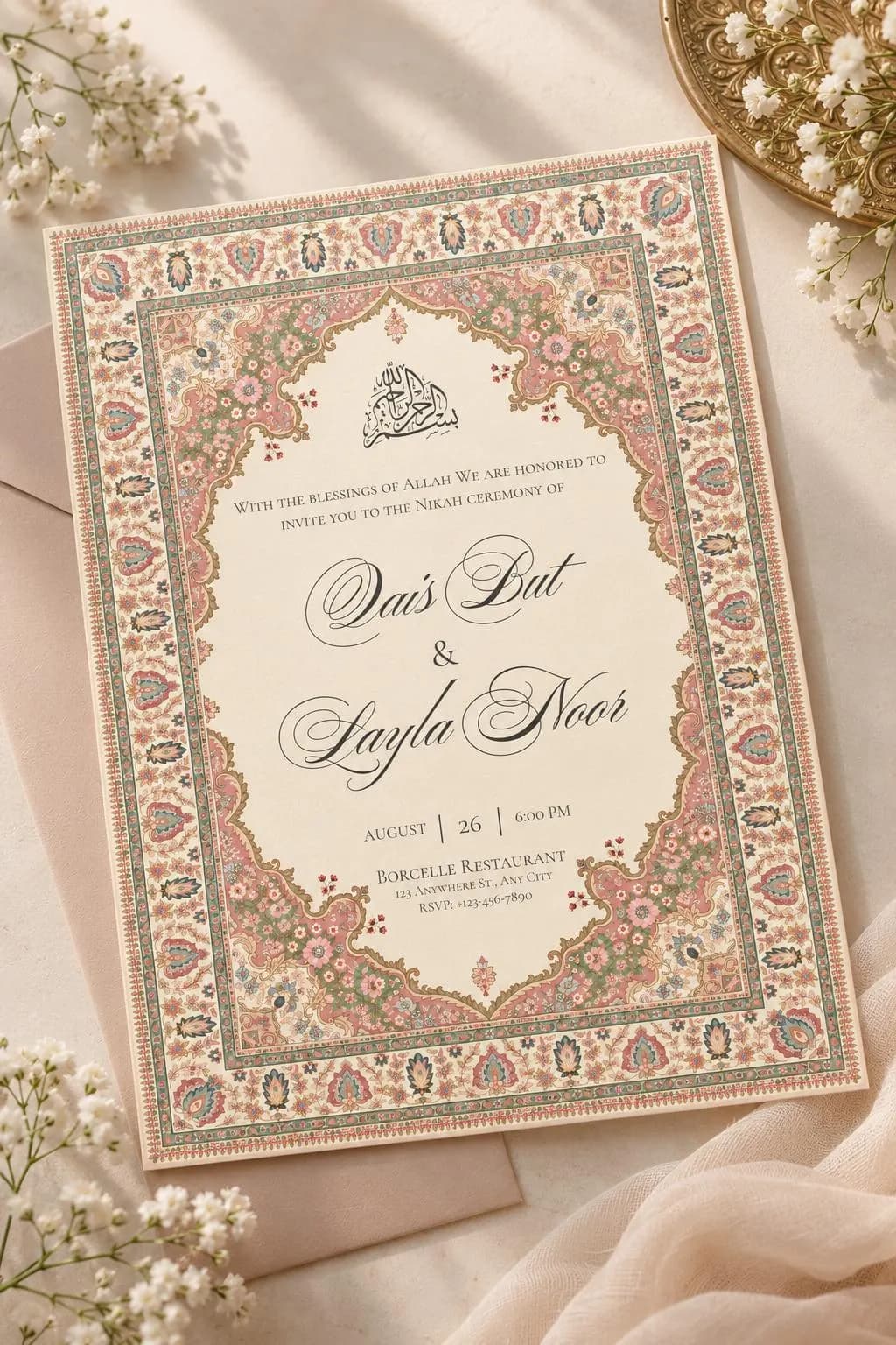 Persian Floral Nikah Invitation Template, Islamic Wedding Invite (Digital Download) - image 2