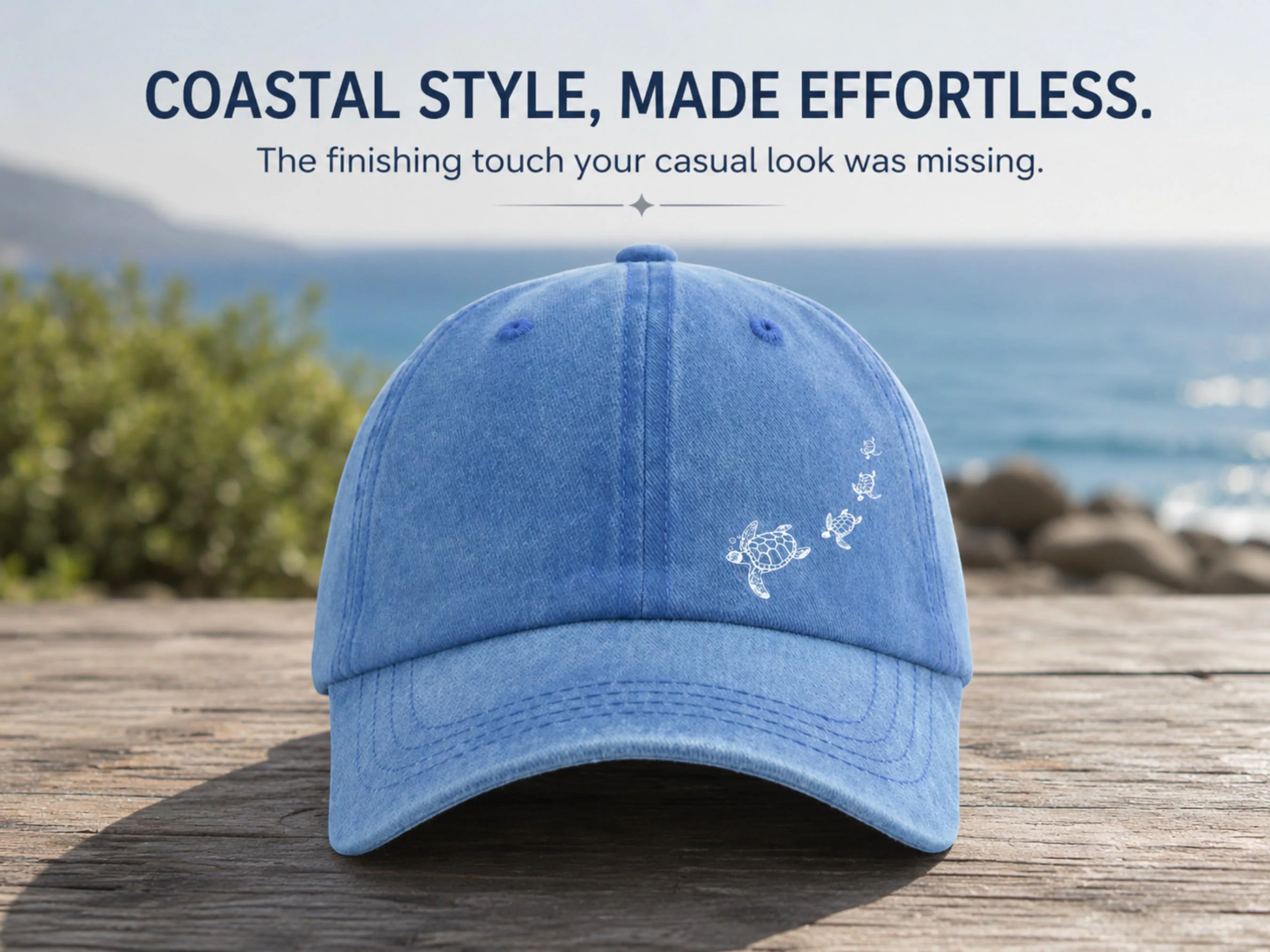 Washed Turtle Print Baseball Cap | Minimalist Coastal Dad Hat