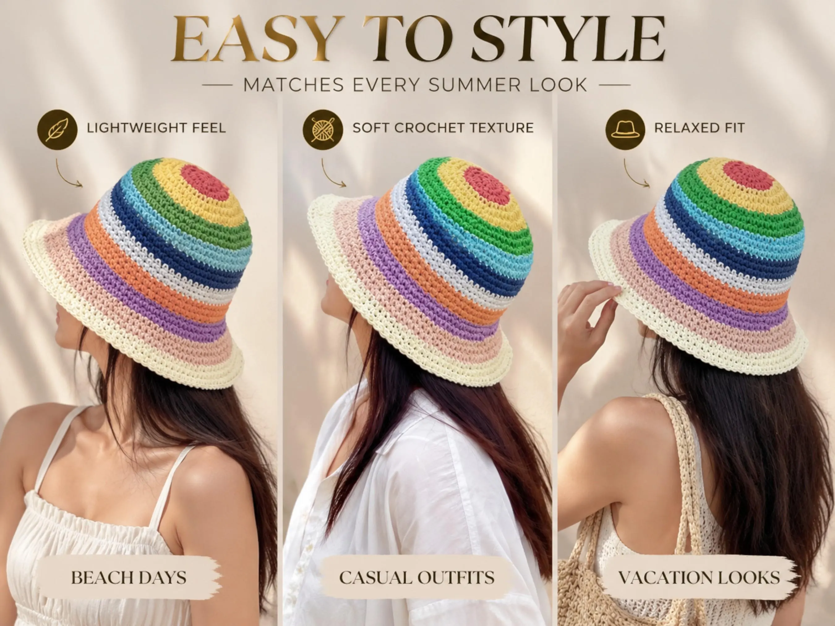 Rainbow Crochet Bucket Hat | Colorful Knit Sun Hat, Summer Beach Accessory - image 3