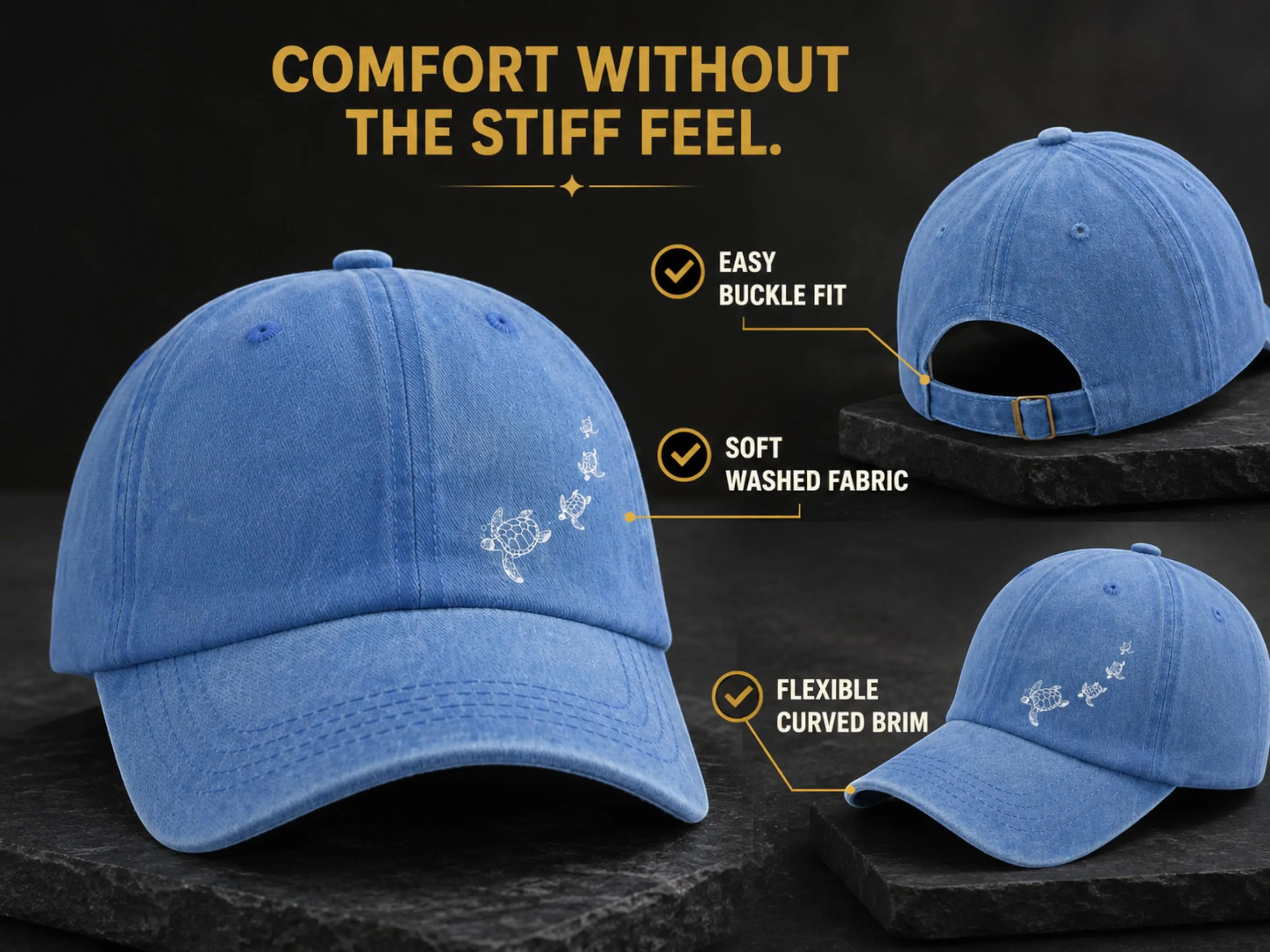 Washed Turtle Print Baseball Cap | Minimalist Coastal Dad Hat - image 2