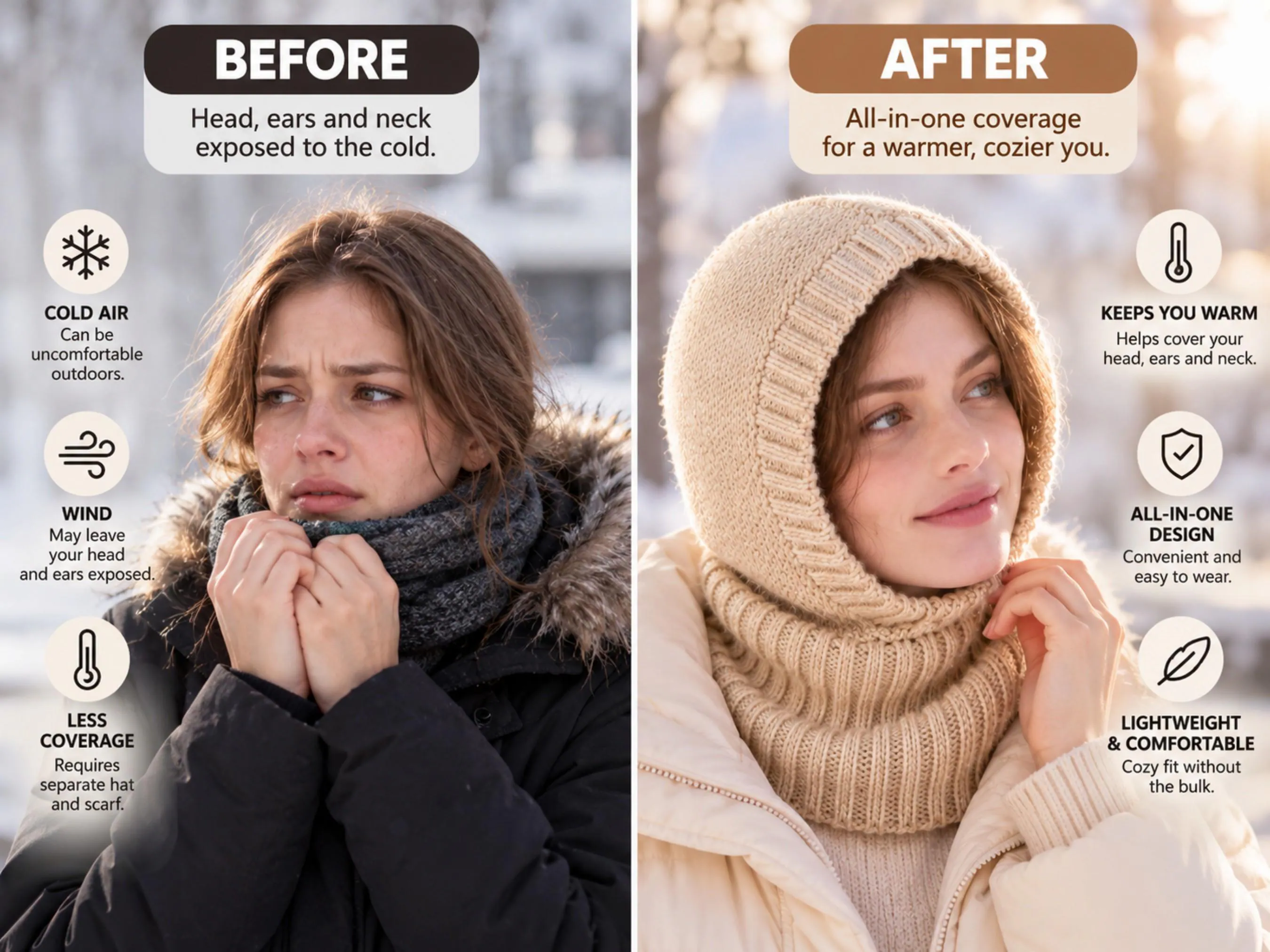 Knit Balaclava Hooded Beanie | Neck Warmer Scarf, Unisex Winter Cap - image 5