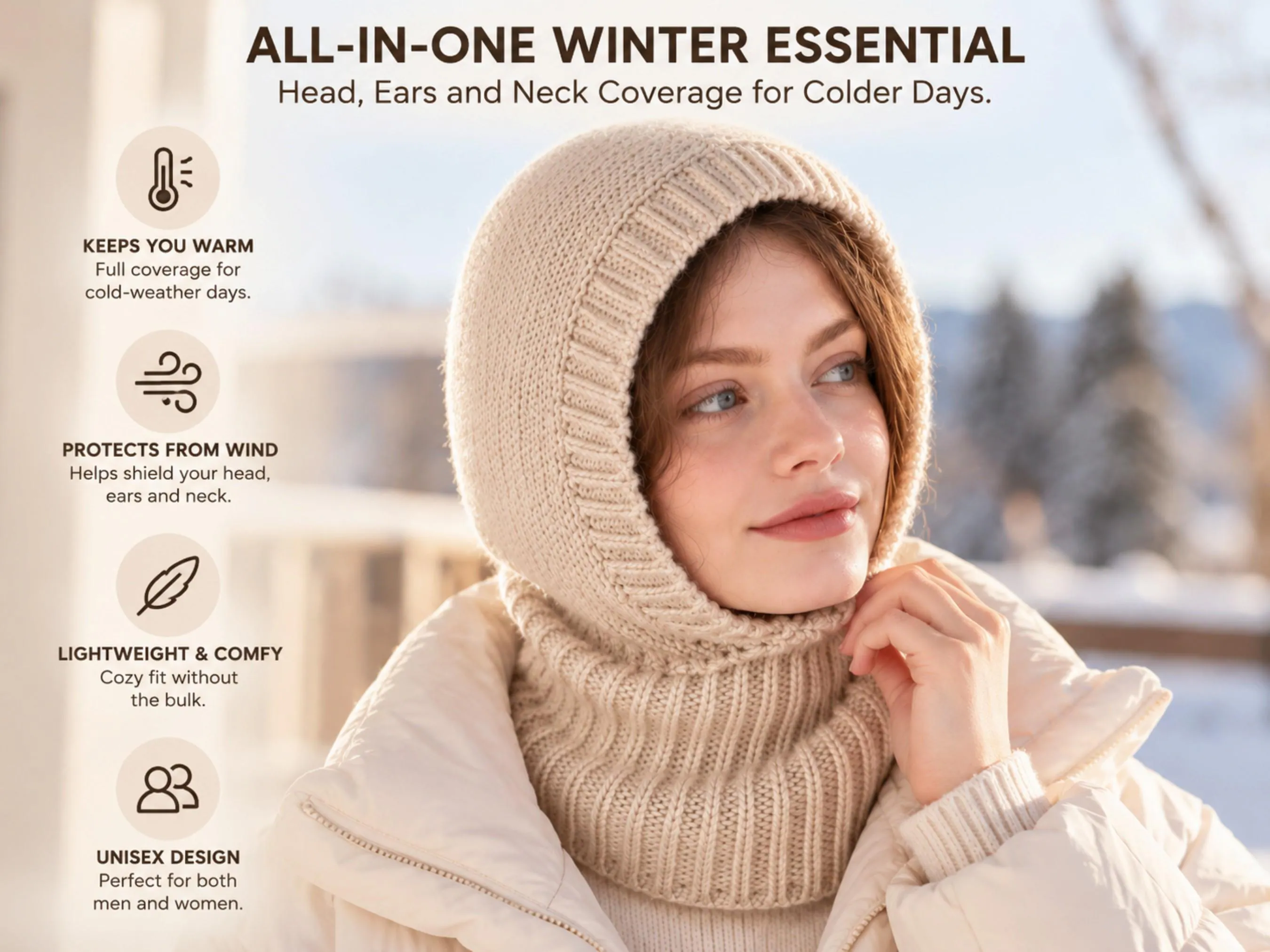 Knit Balaclava Hooded Beanie | Neck Warmer Scarf, Unisex Winter Cap - image 2