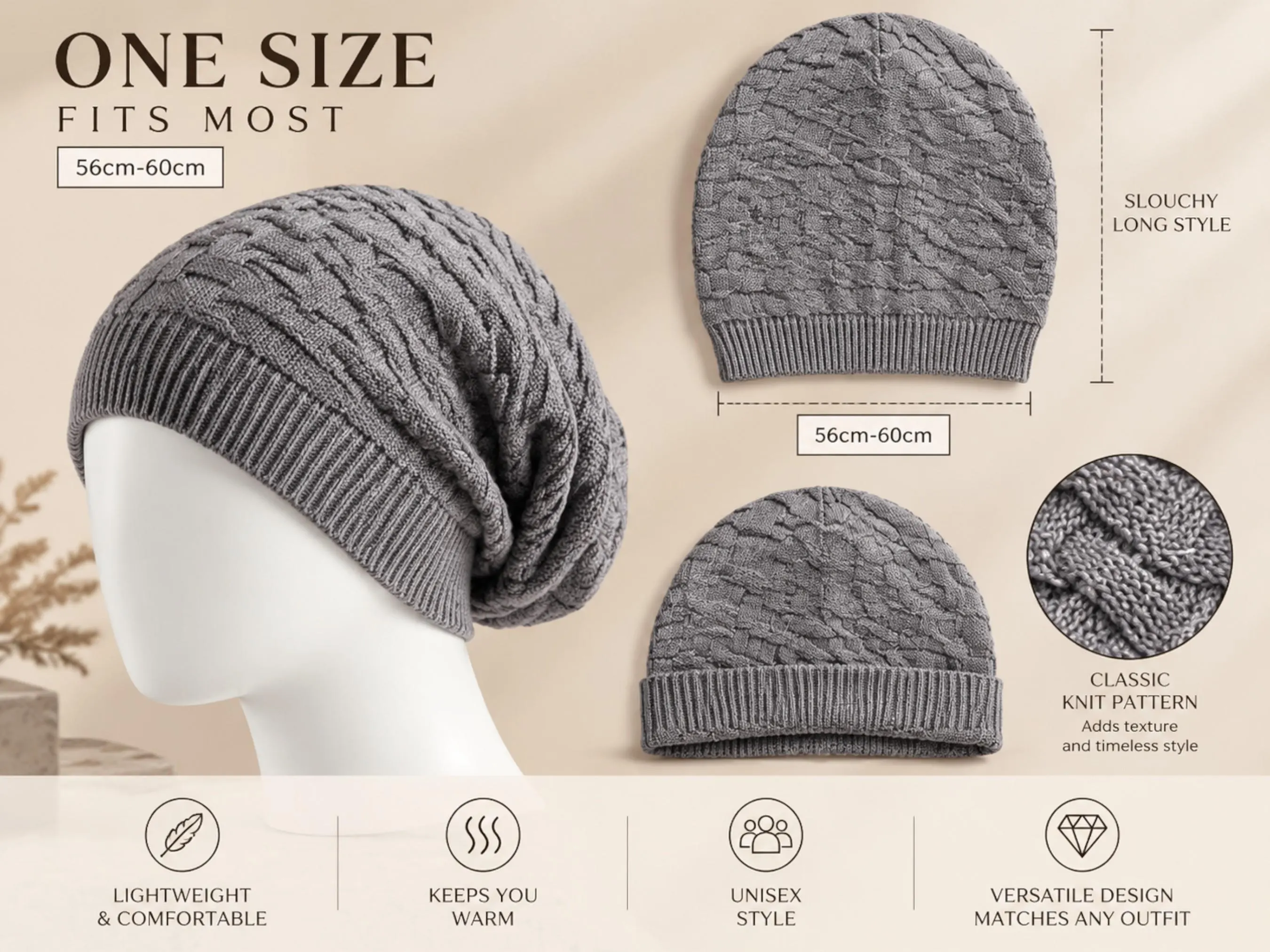 Slouchy Knit Beanie Hat | Relaxed Fit, Soft Texture, Unisex Winter Accessory - image 4