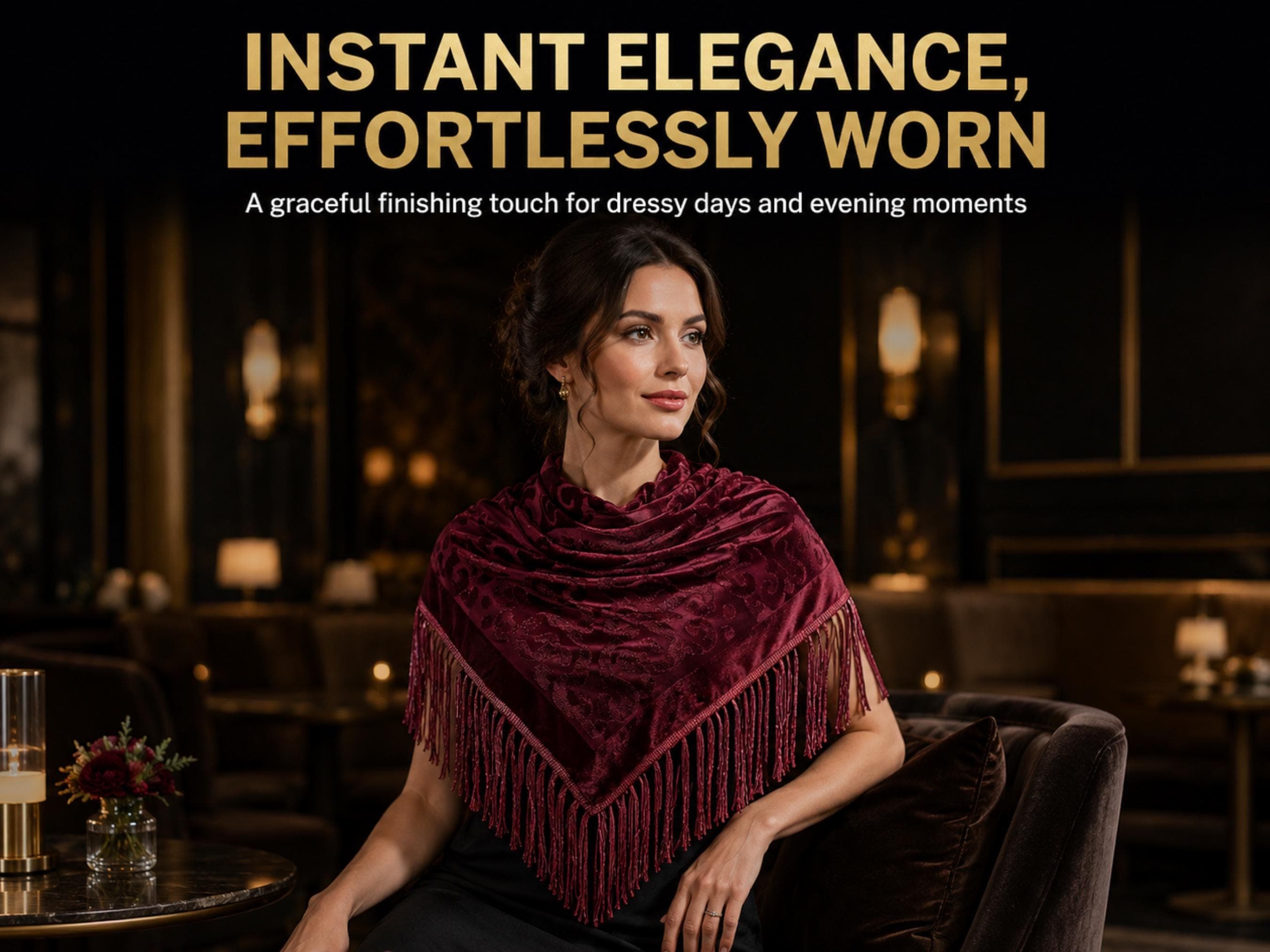 Floral Fringe Shawl Scarf | Elegant Velvet Wrap Shoulder Cover