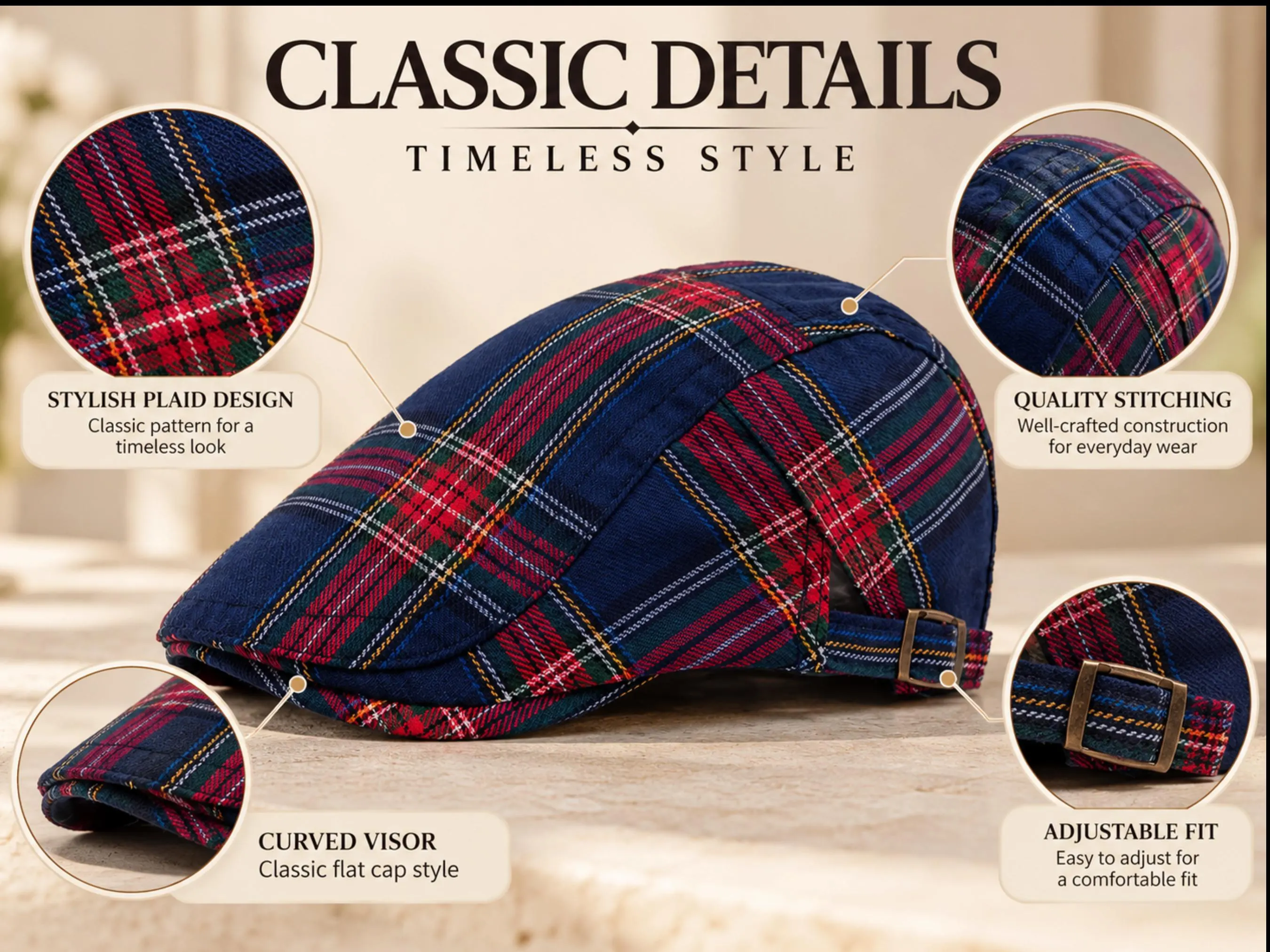 Vintage Plaid Flat Cap | Classic Newsboy Hat | Adjustable Unisex Driving Cap | Retro Casual Beret - image 2