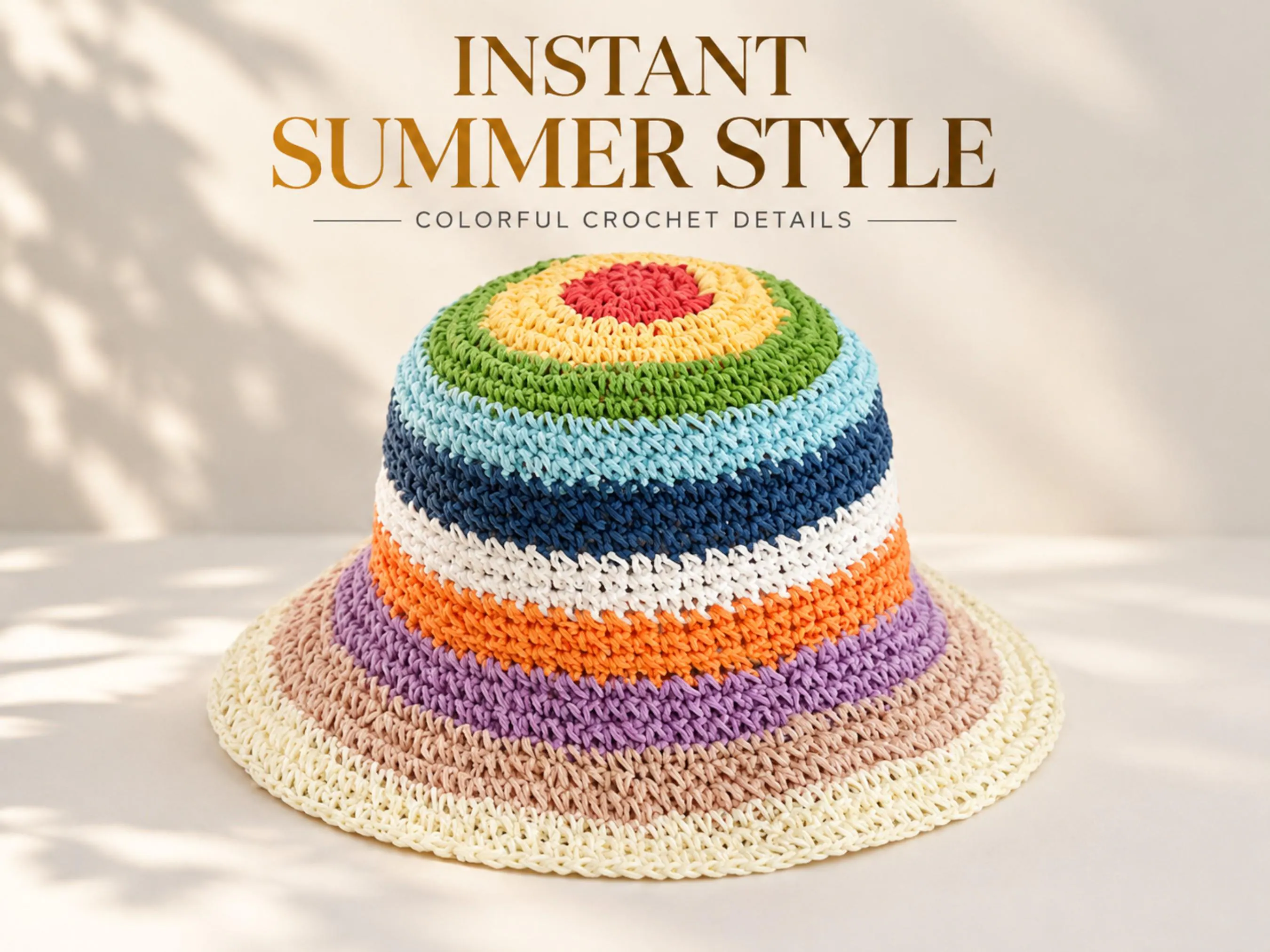 Rainbow Crochet Bucket Hat | Colorful Knit Sun Hat, Summer Beach Accessory