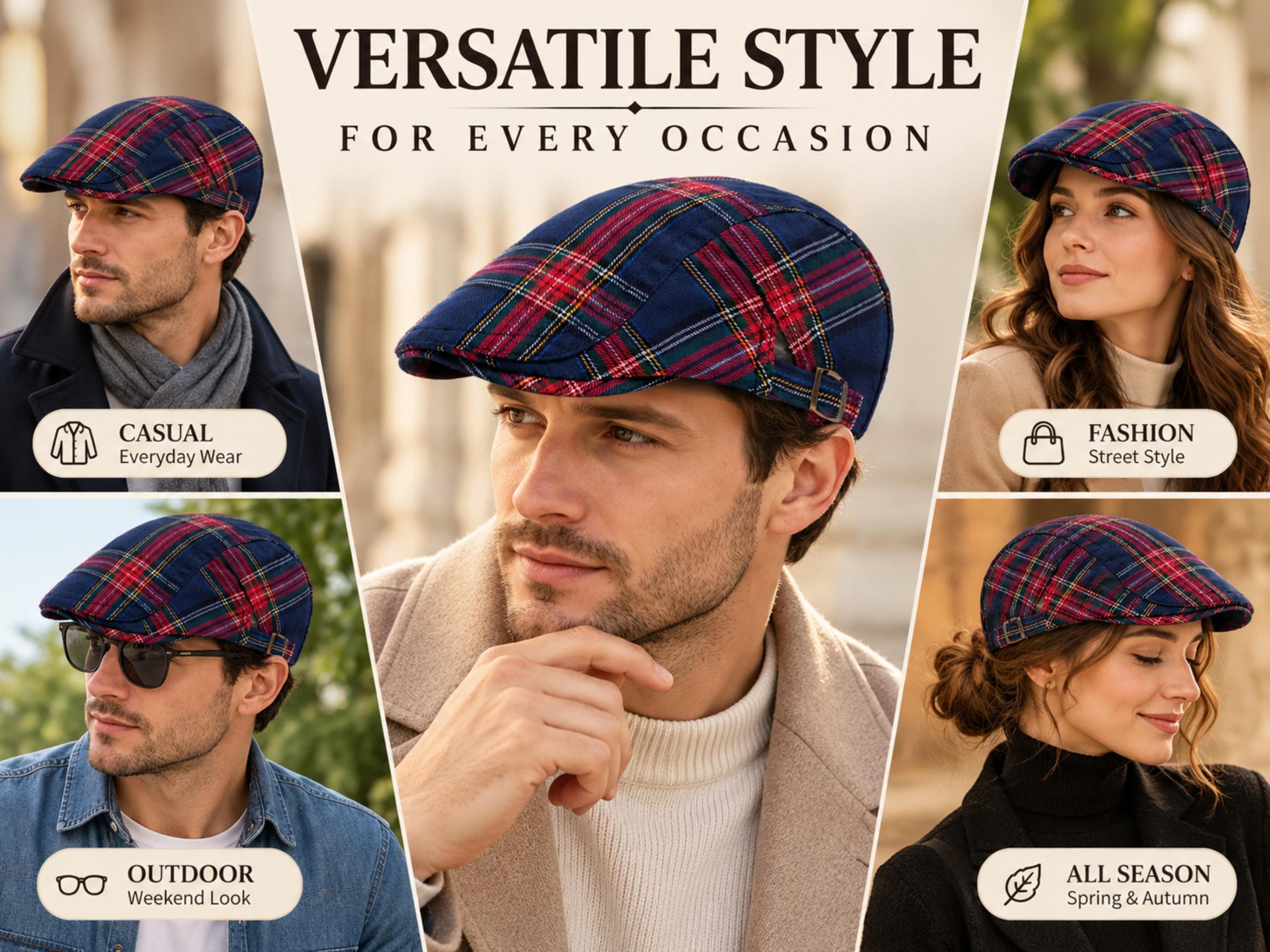 Vintage Plaid Flat Cap | Classic Newsboy Hat | Adjustable Unisex Driving Cap | Retro Casual Beret - image 3