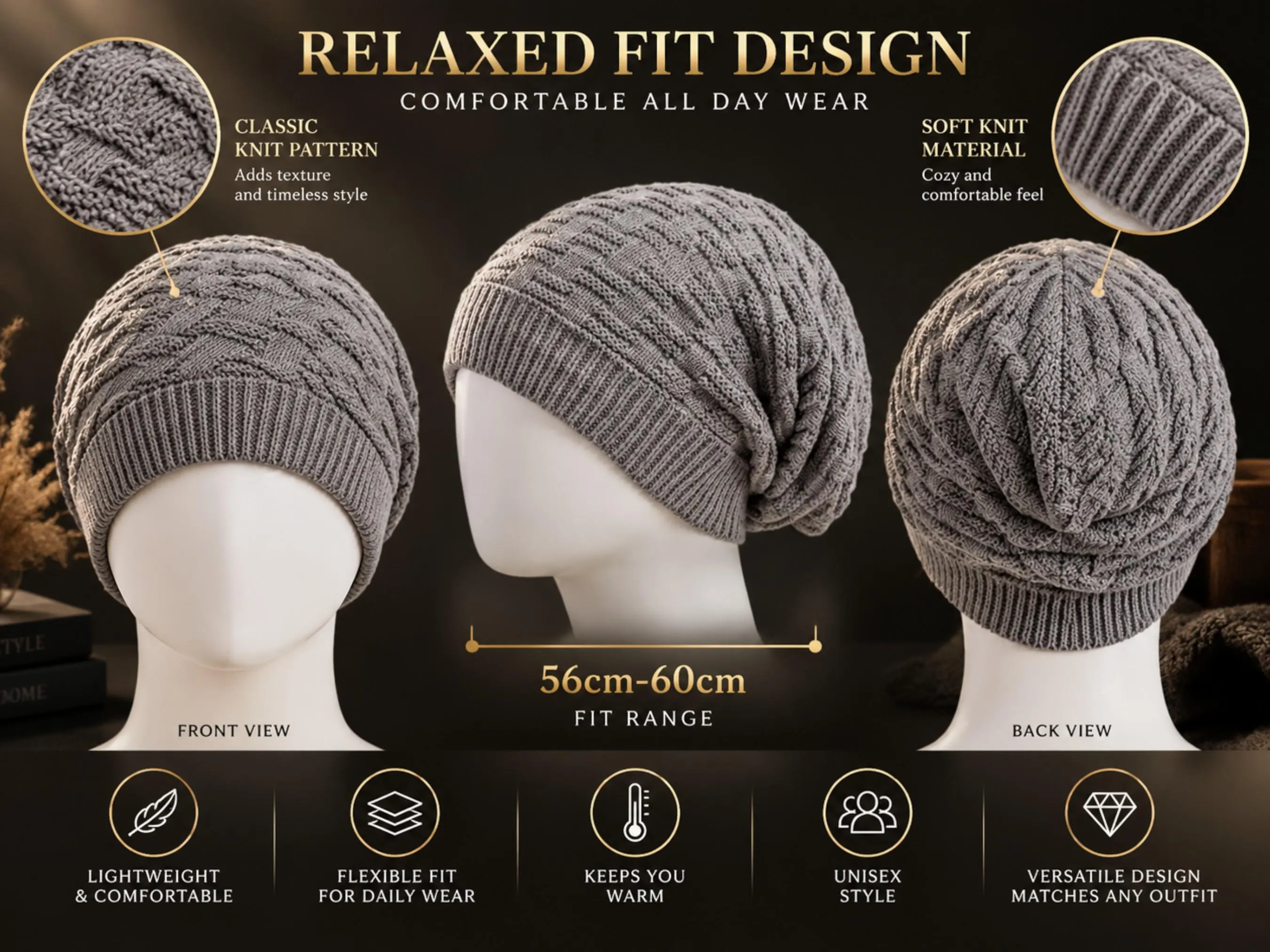Slouchy Knit Beanie Hat | Relaxed Fit, Soft Texture, Unisex Winter Accessory - image 3