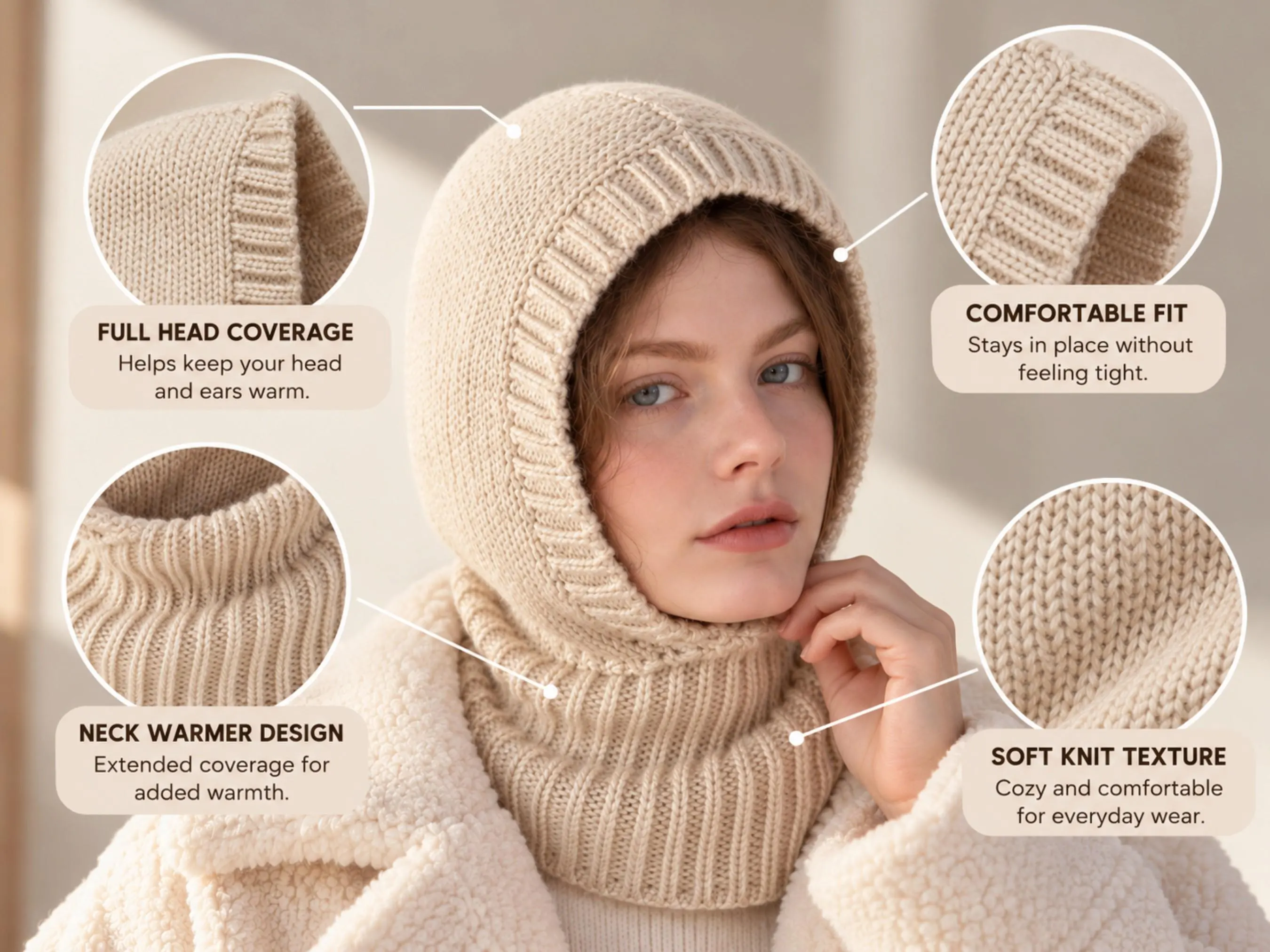 Knit Balaclava Hooded Beanie | Neck Warmer Scarf, Unisex Winter Cap - image 3