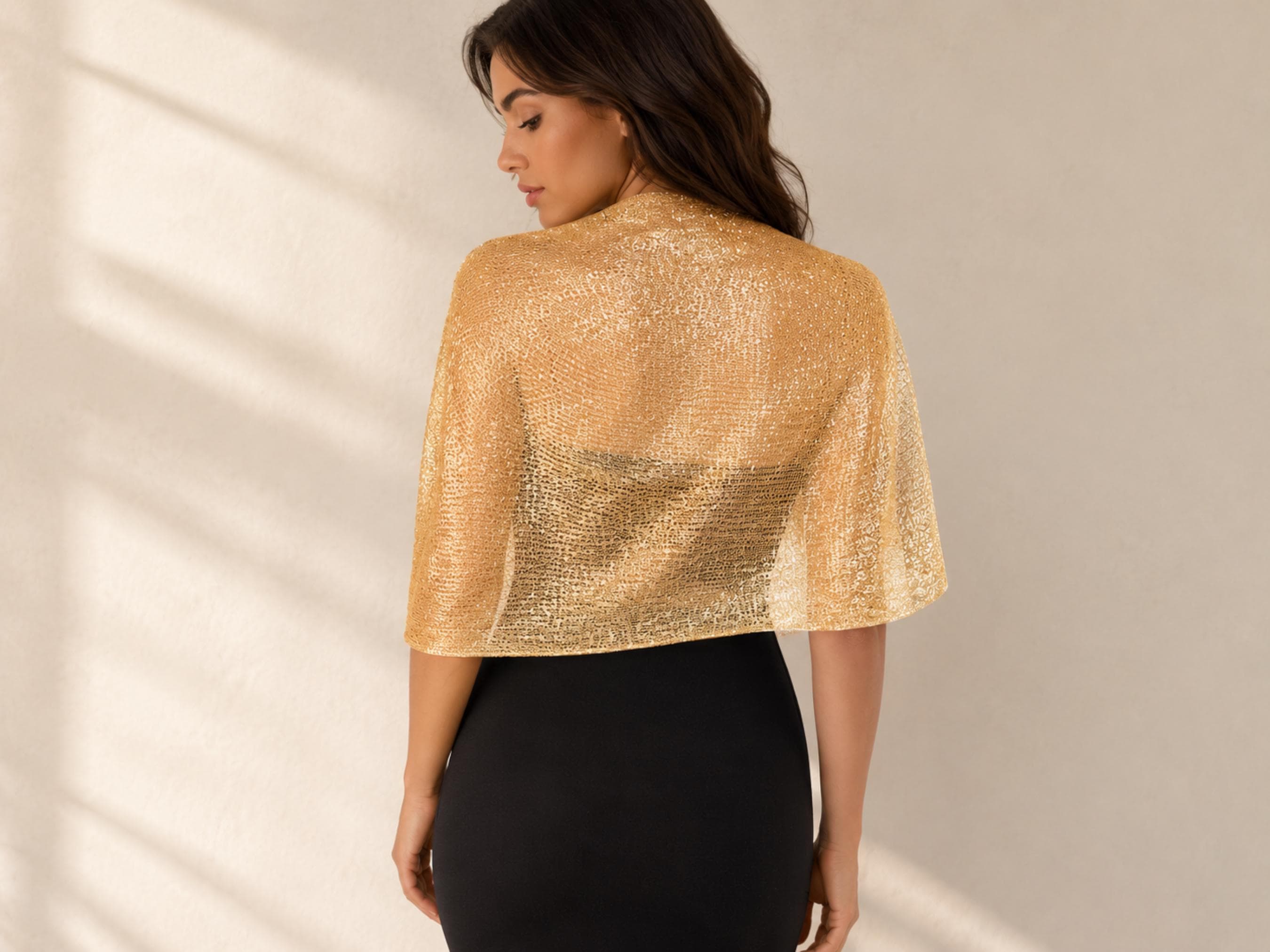 Gold Glitter Shawl Wrap with Tassels | Elegant Evening Scarf for Parties, Weddings - image 2