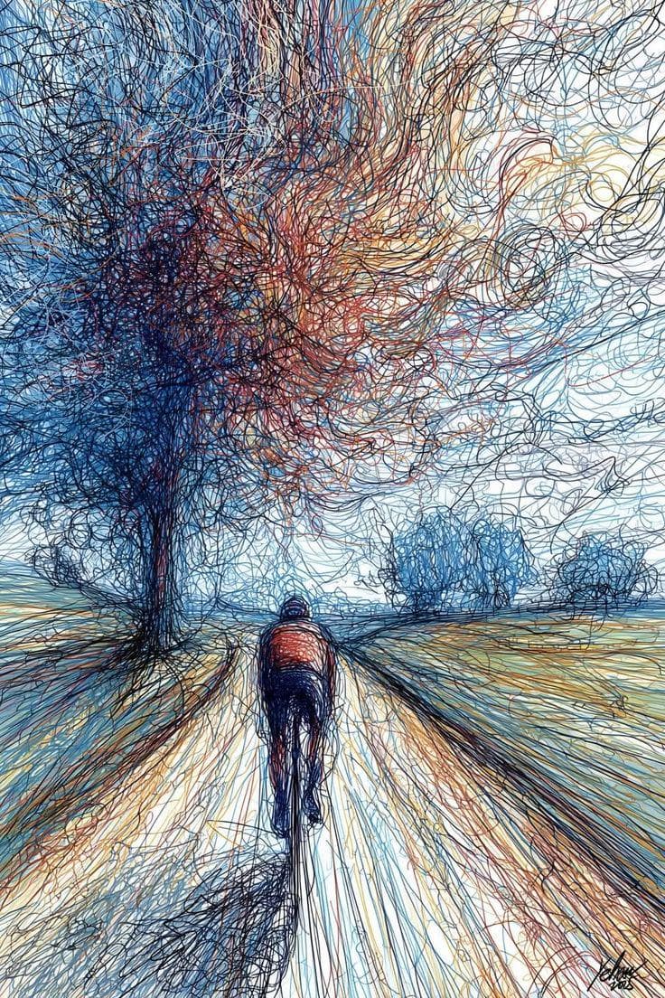 Abstract Tree Path Art – A Visual Journey of Emotion and Solitude