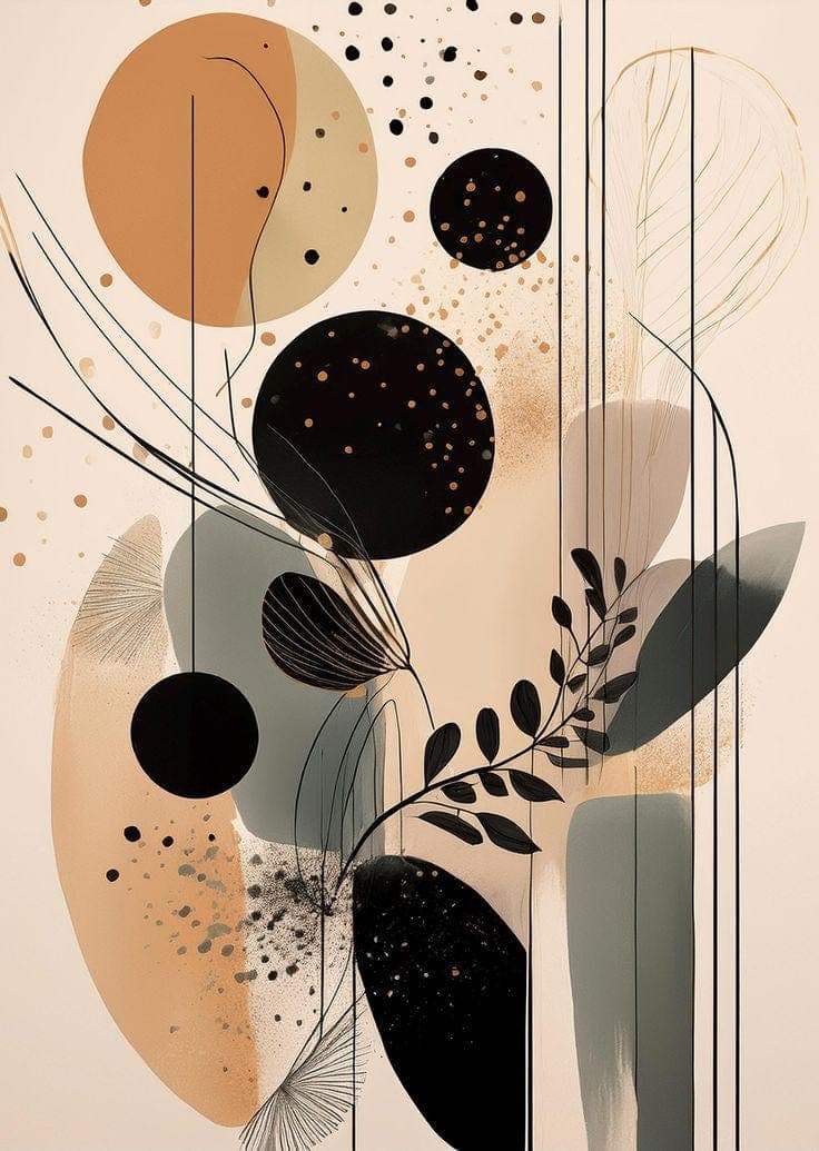 Abstract Wall Art Printable, Modern Black & Beige Minimalist Geometric Art, Neutral Home Decor Download