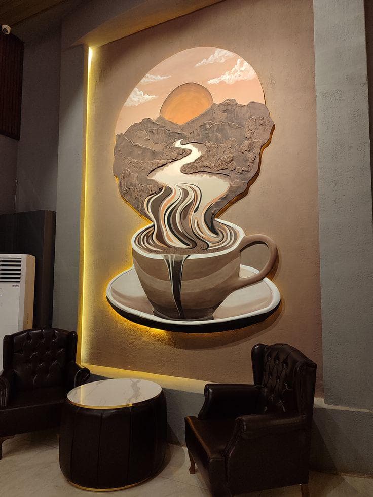 Surreal Coffee Cup Wall Art – Modern Cafe Decor