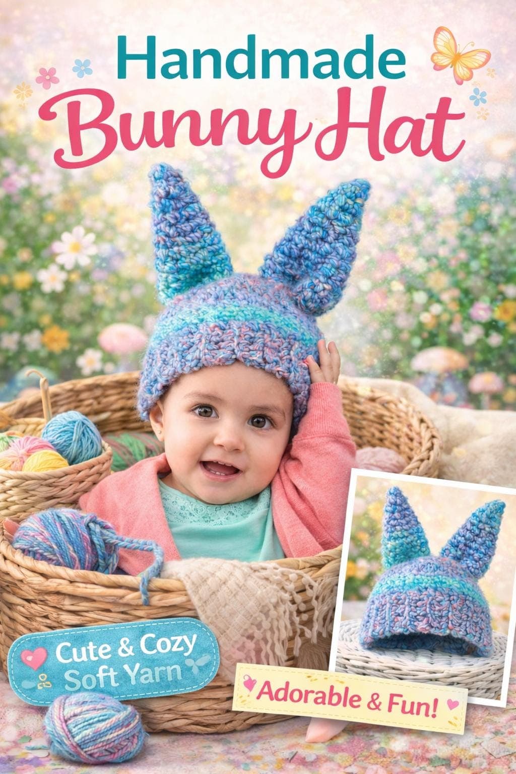 Crochet Fluffy Bunny Hat Pattern | Beginner Baby Beanie (PDF Pattern)