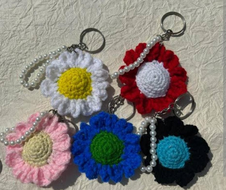 Handmade Crochet Flower Keychain | Sunflower Daisy Bag Charm - image 3