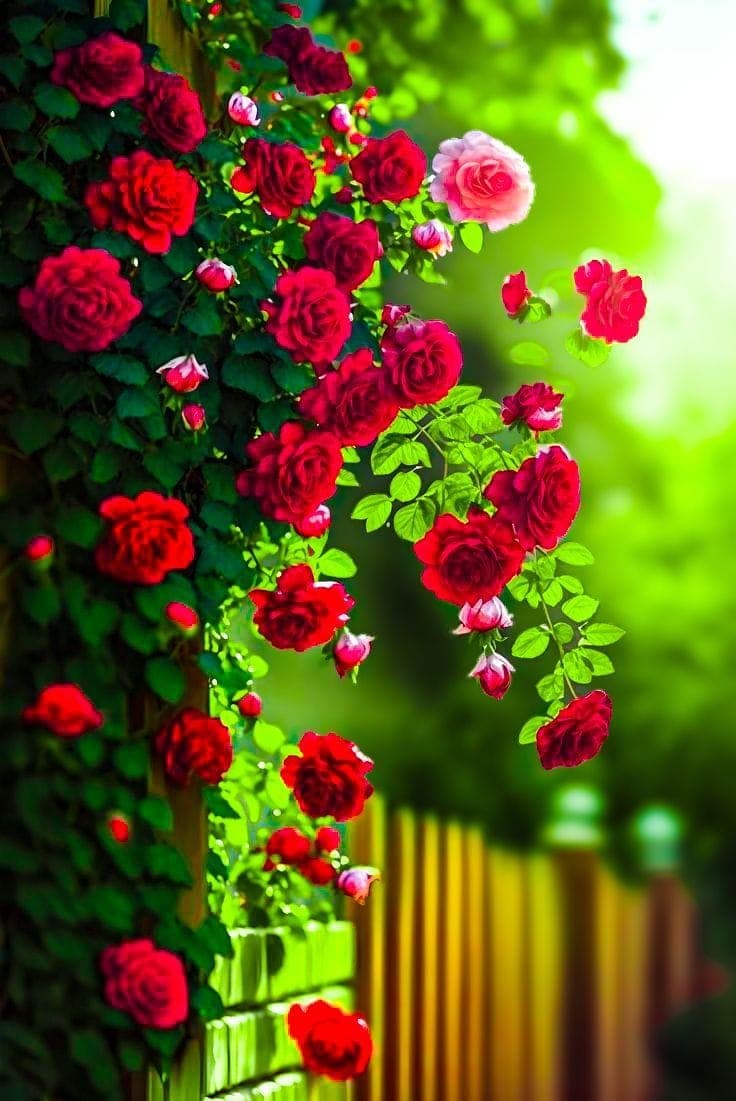 Red and Pink Roses Garden | Romantic Floral Nature Background