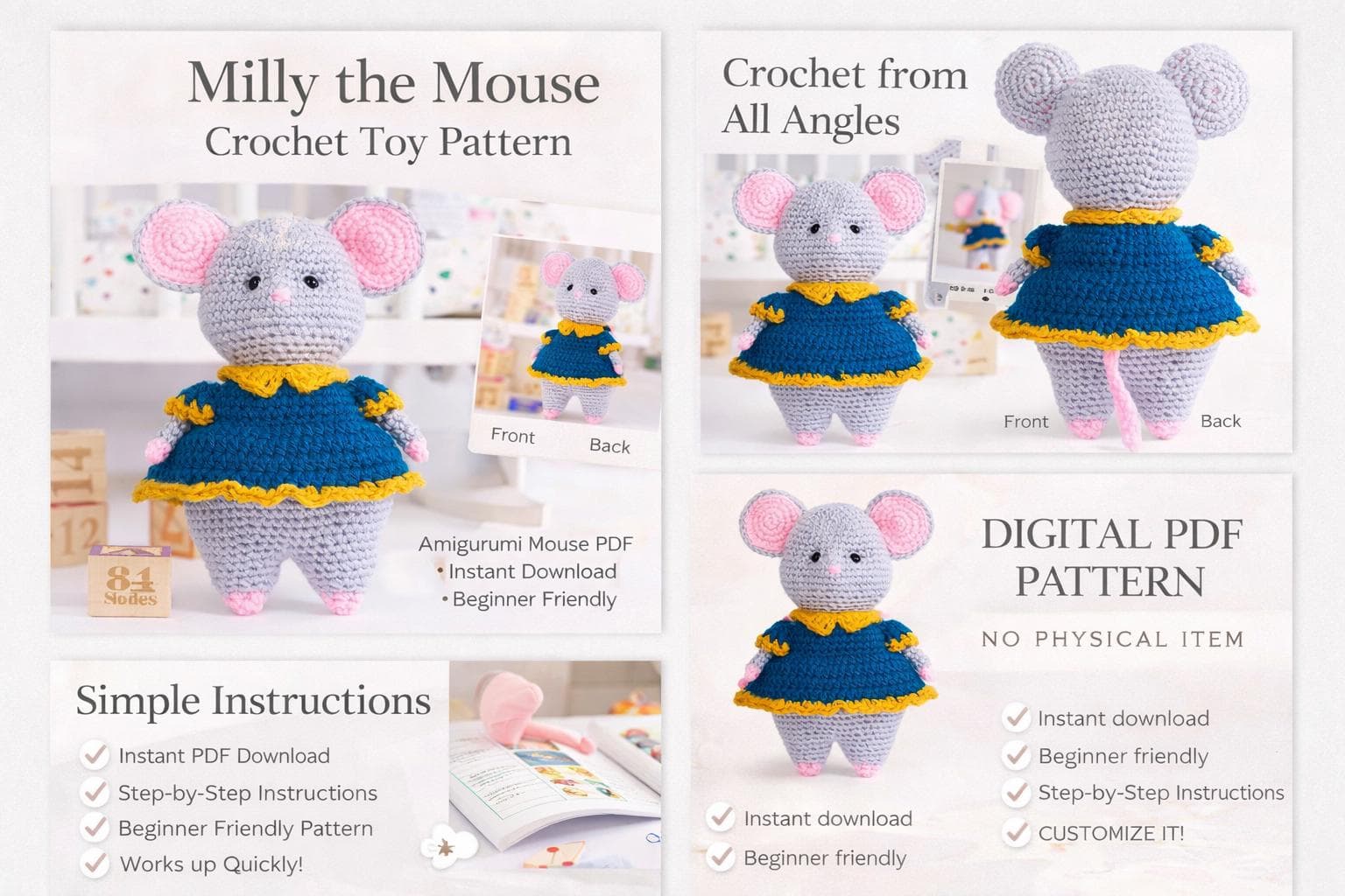 Milly Mouse Crochet Pattern | Amigurumi Doll with Dress (PDF Download) - image 5