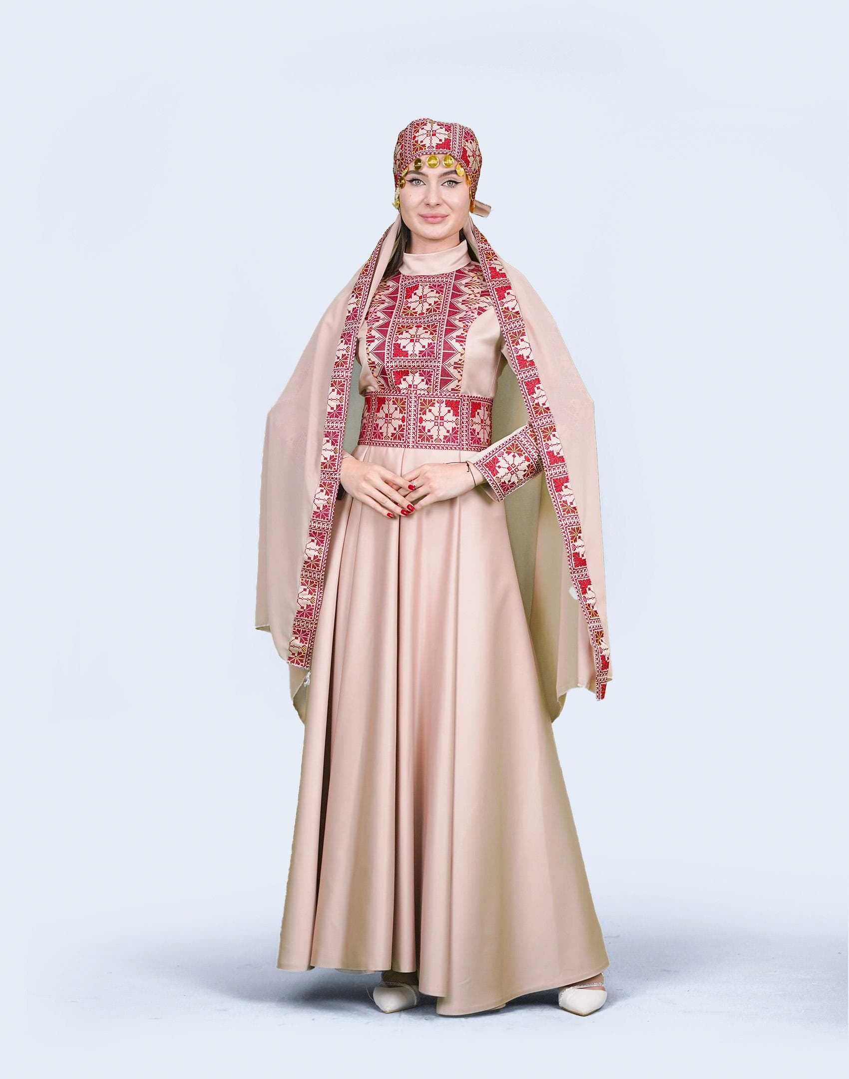 Modern Palestinian High-Neck Dress with Embroidered Bodice #15