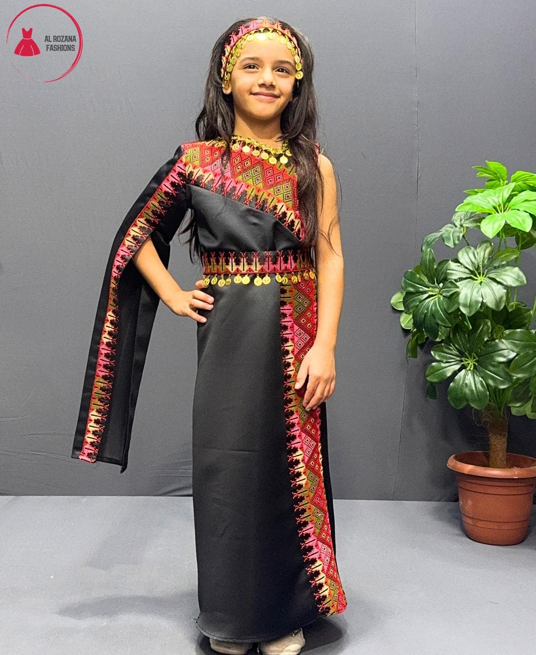 Girls satin embroidered dress Jordanian style with headband K2 - image 2