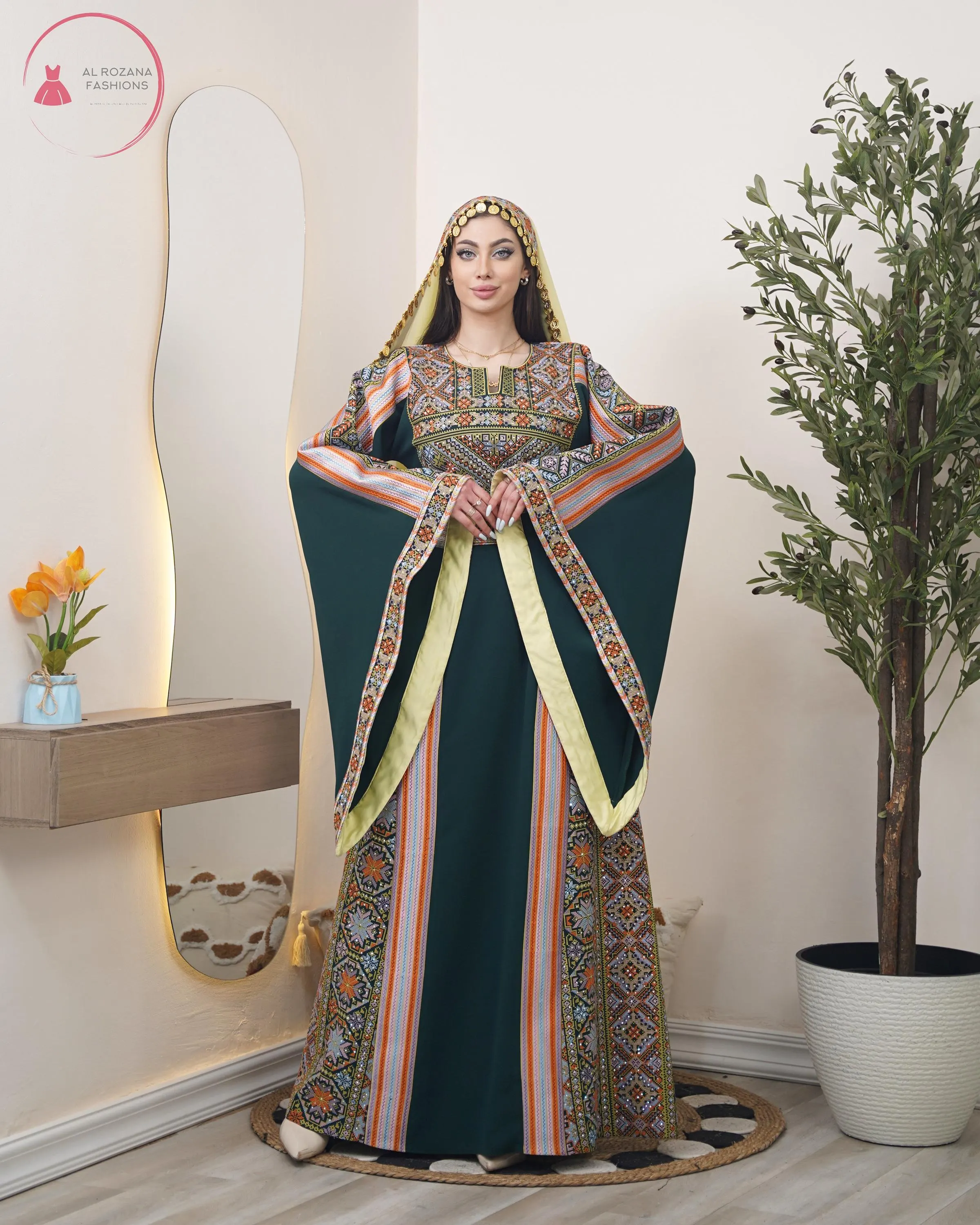 Wide Palestinian-Jordanian Embroidered Thobe with Matching Hijab#126