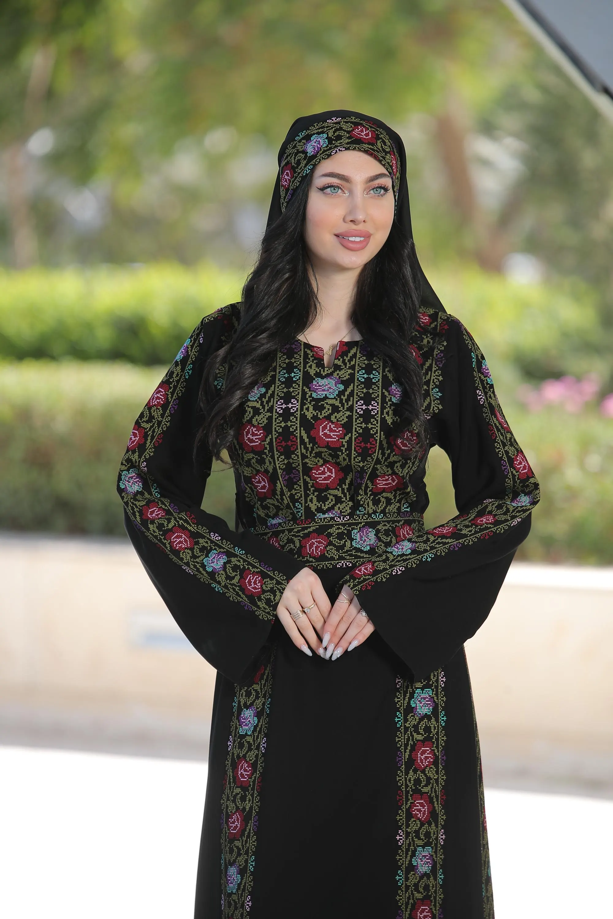 Rose Belted Women’s Thobe with Matching scarf #120