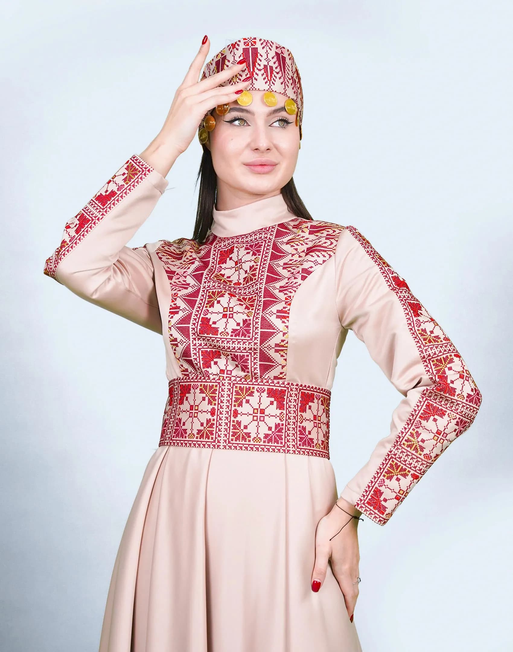 Modern Palestinian High-Neck Dress with Embroidered Bodice #15 - image 2