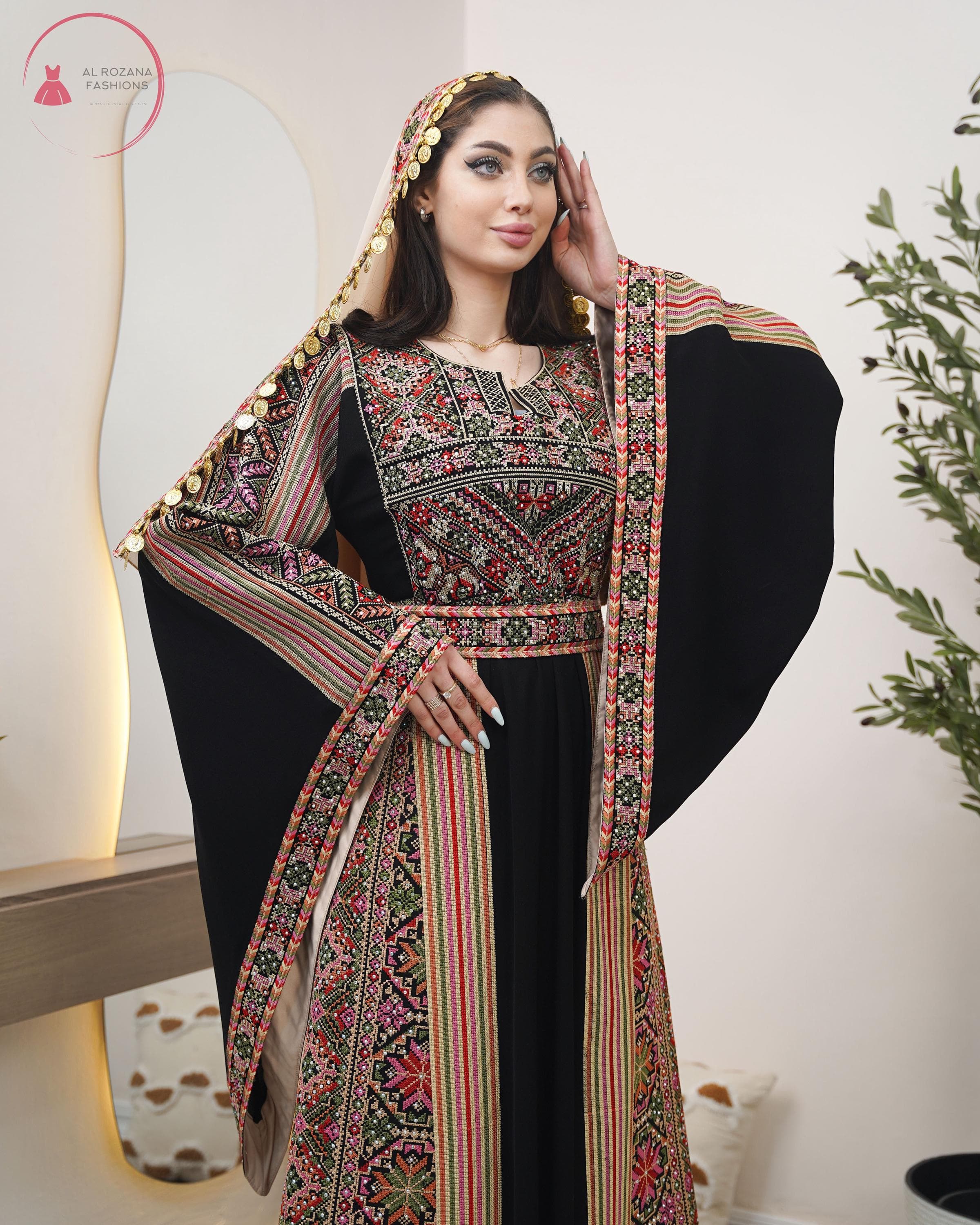 Wide Palestinian-Jordanian Embroidered Thobe with Matching Hijab#126 - image 5