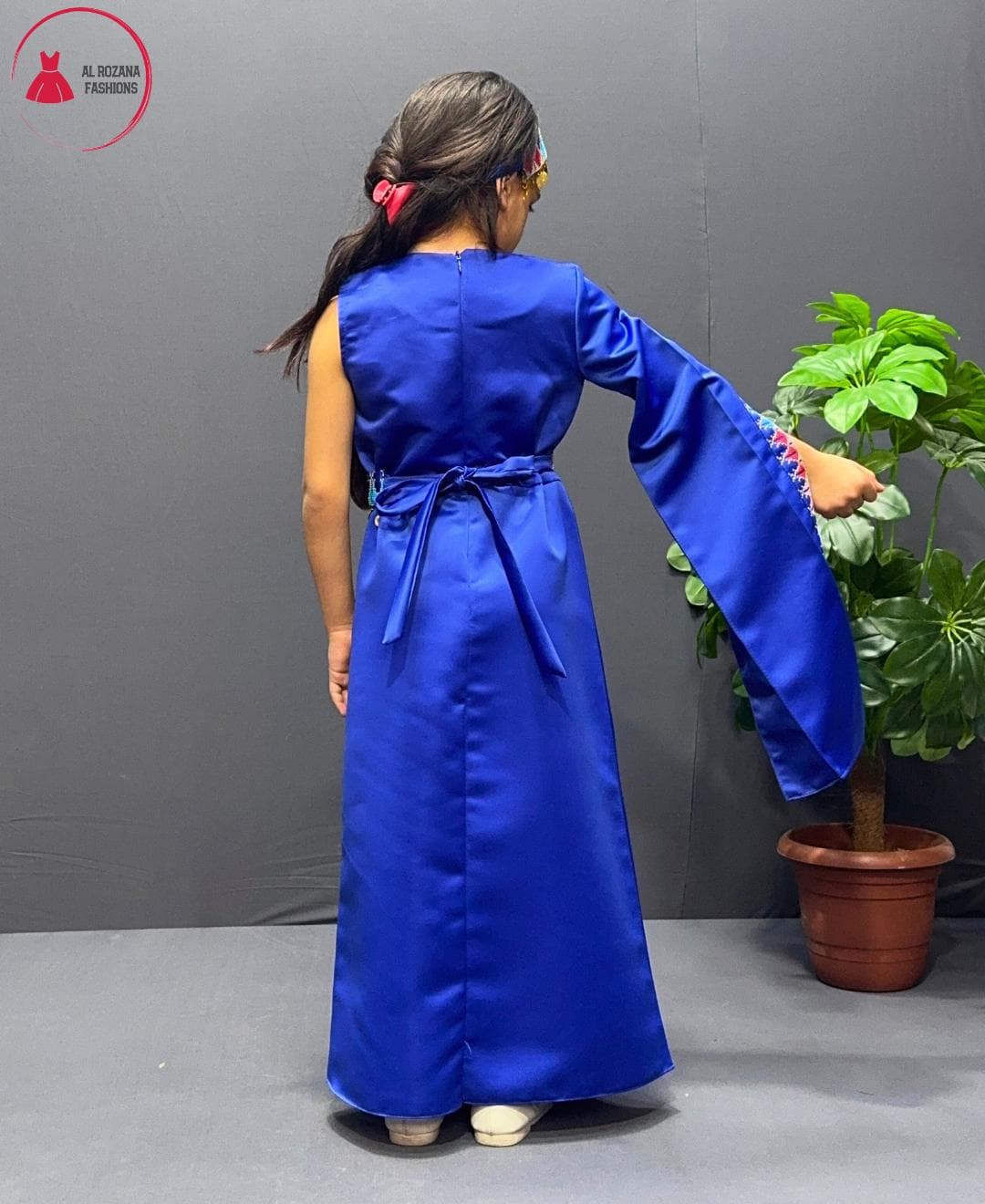 Girls satin embroidered dress Jordanian style with headband K2 - image 5