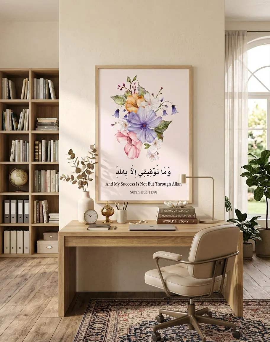 Watercolor Floral Quran Verse Print, Surah Hud 11:88, Islamic Wall Art (Digital Download) - image 4