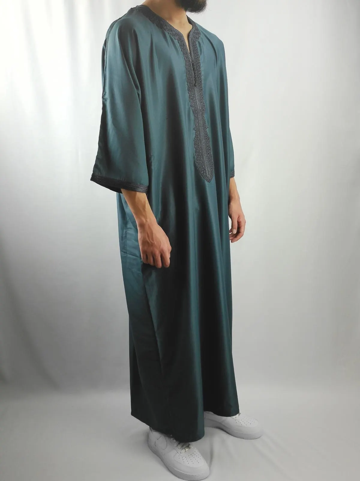 Classic Moroccan Thobe Gandoura (Gabardine Fabric) - Blue Grey - image 5