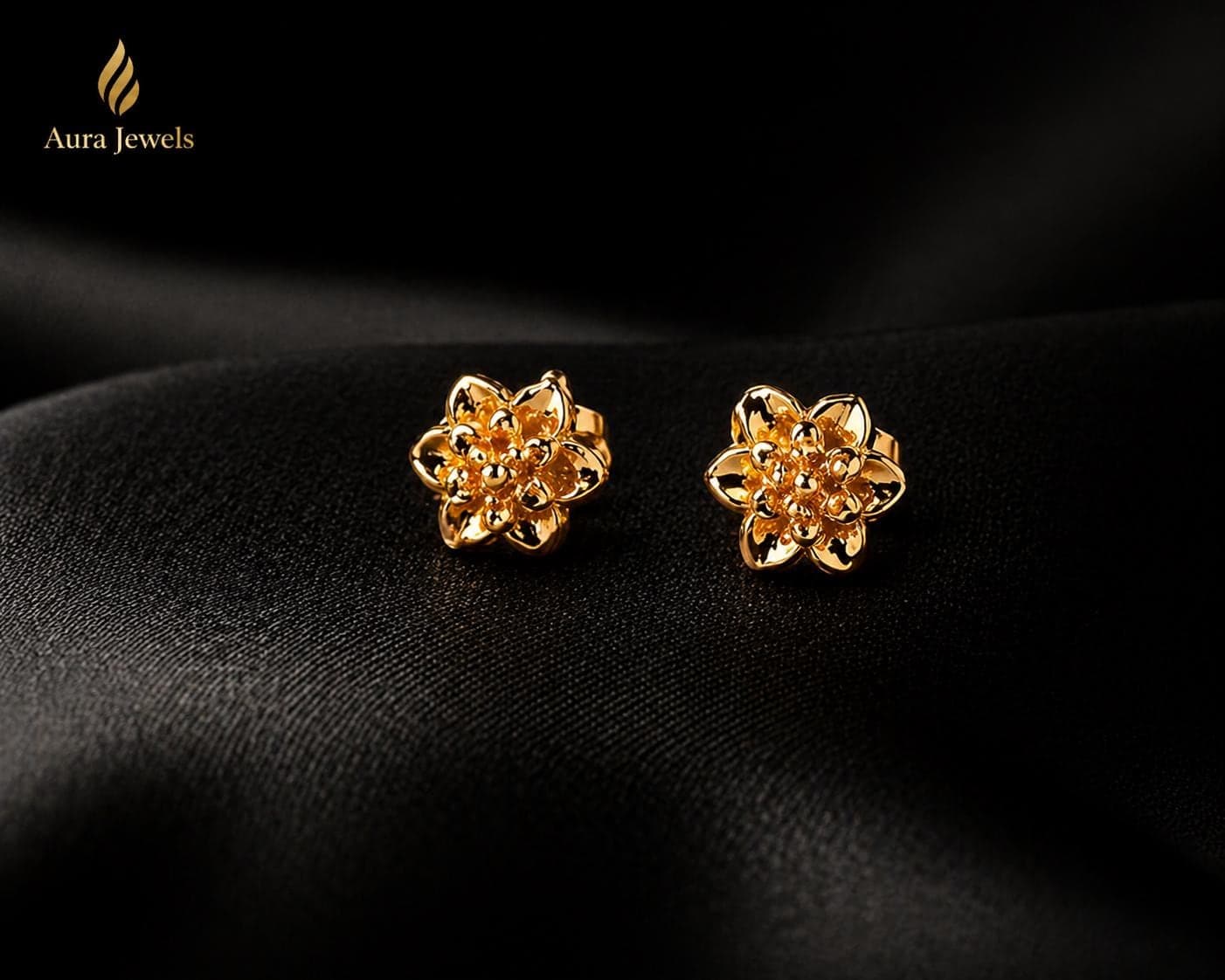 18k Gold plated Flower Stud Earrings | Elegant Gold Studs for Women Everyday Jewelry | Gift for Her | Luxury Earrings
