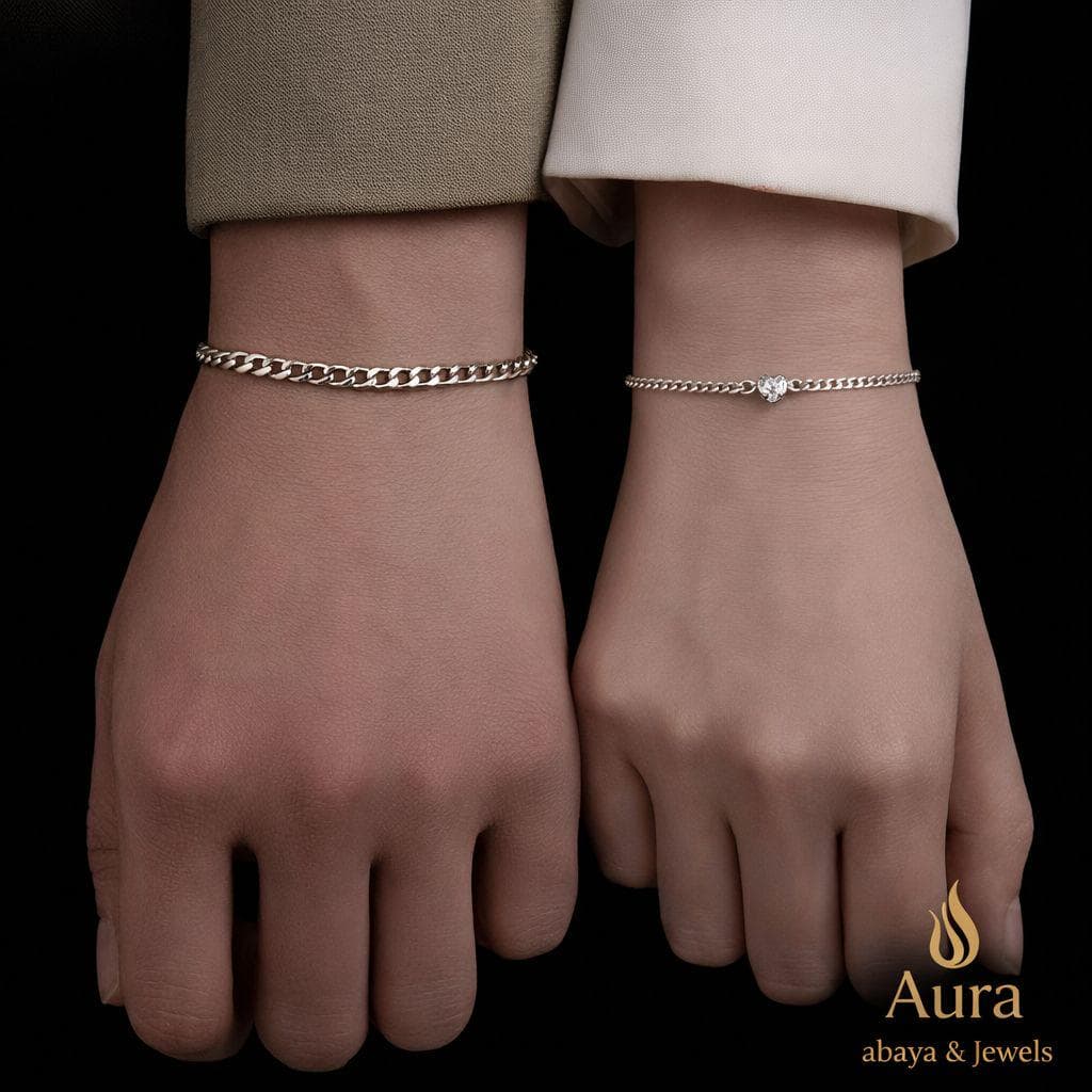 Stainless Steel Couple Bracelet Set, Cuban Chain & Star Charm - image 4